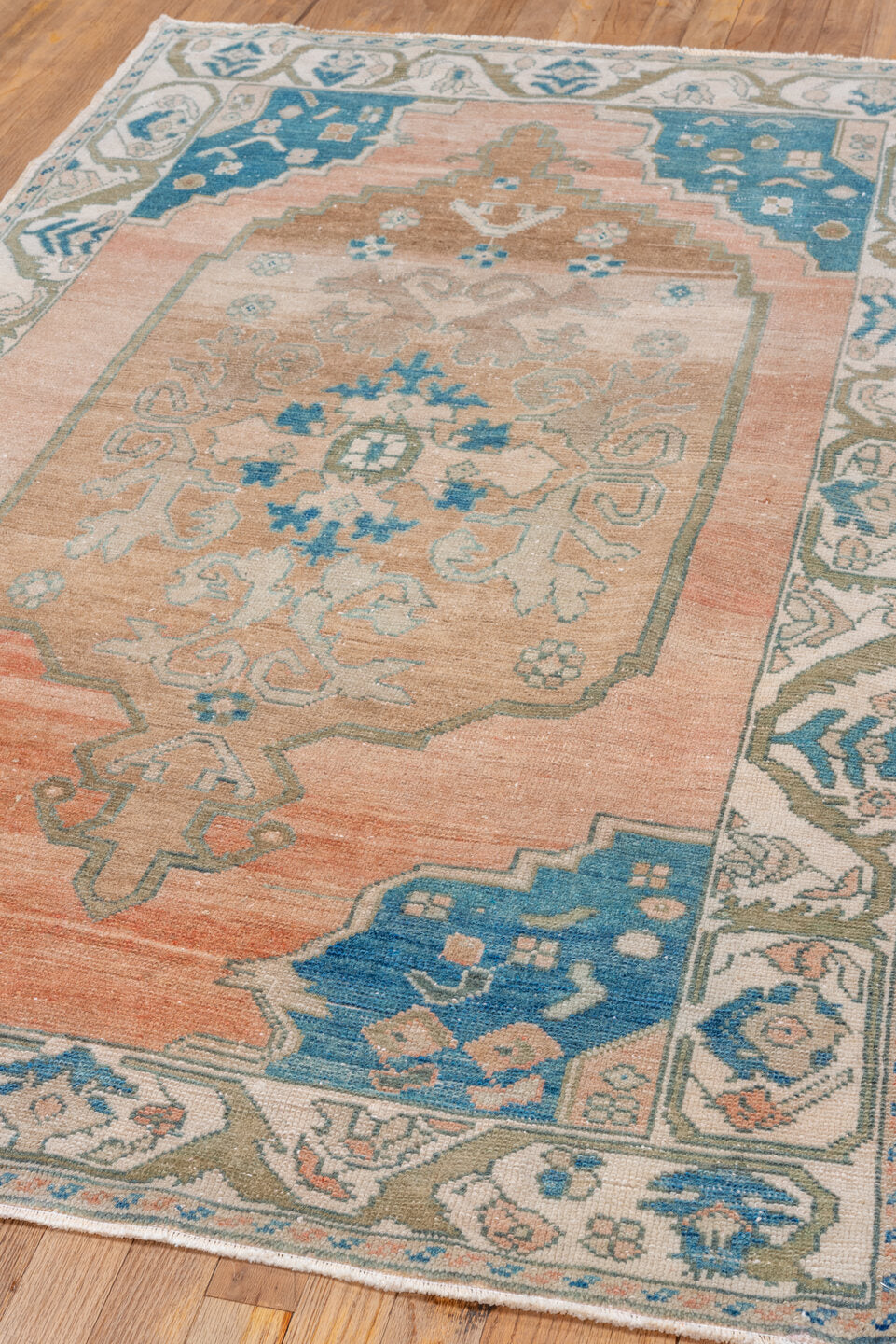 3' x 6' one-of-a-kind handmade vintage Oushak small size rug. Color palette: brown, light gray, gray, off-white, orange