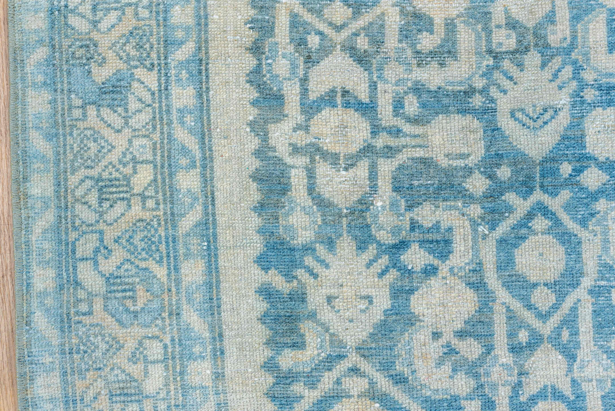 3' x 6' one-of-a-kind handmade vintage Malayer small size rug. Color palette: gray, light gray, off-white, blue, light blue