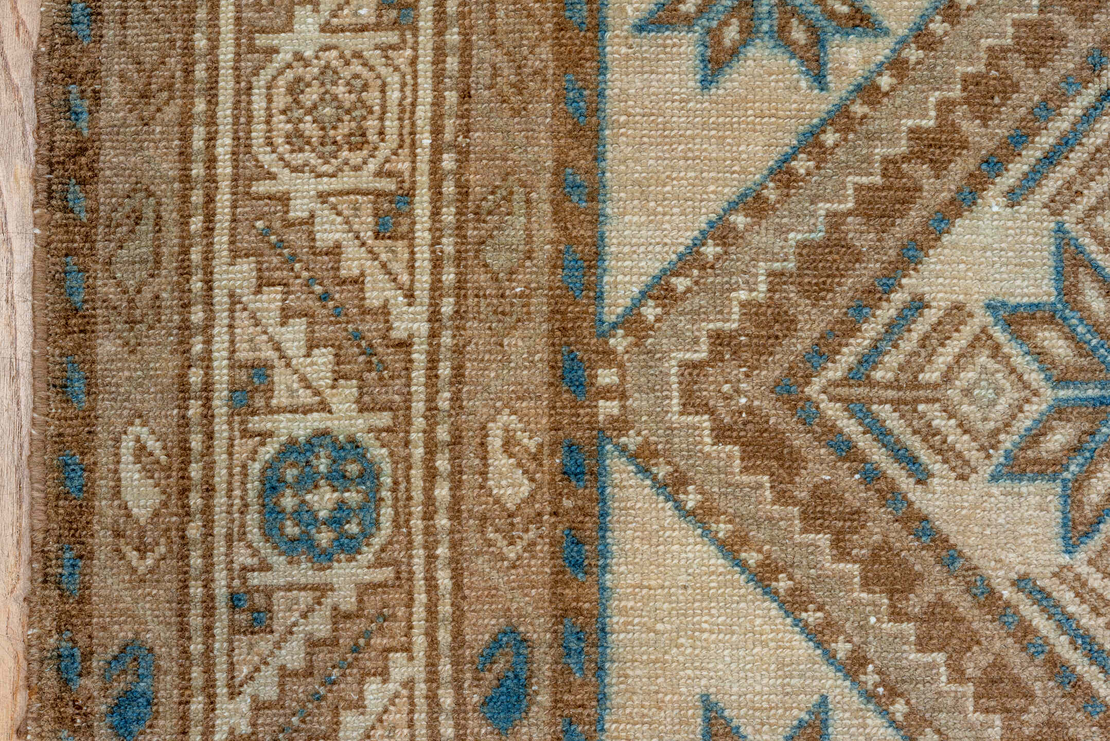 7' x 9' one-of-a-kind handmade vintage Malayer rug. Color palette: gray, brown, blue, black, light gray, off-white, charcoal