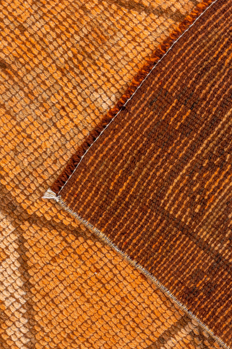 2' x 12' one-of-a-kind handmade vintage Oushak runner rug. Color palette: brown, pink, orange, off-white, white, snow