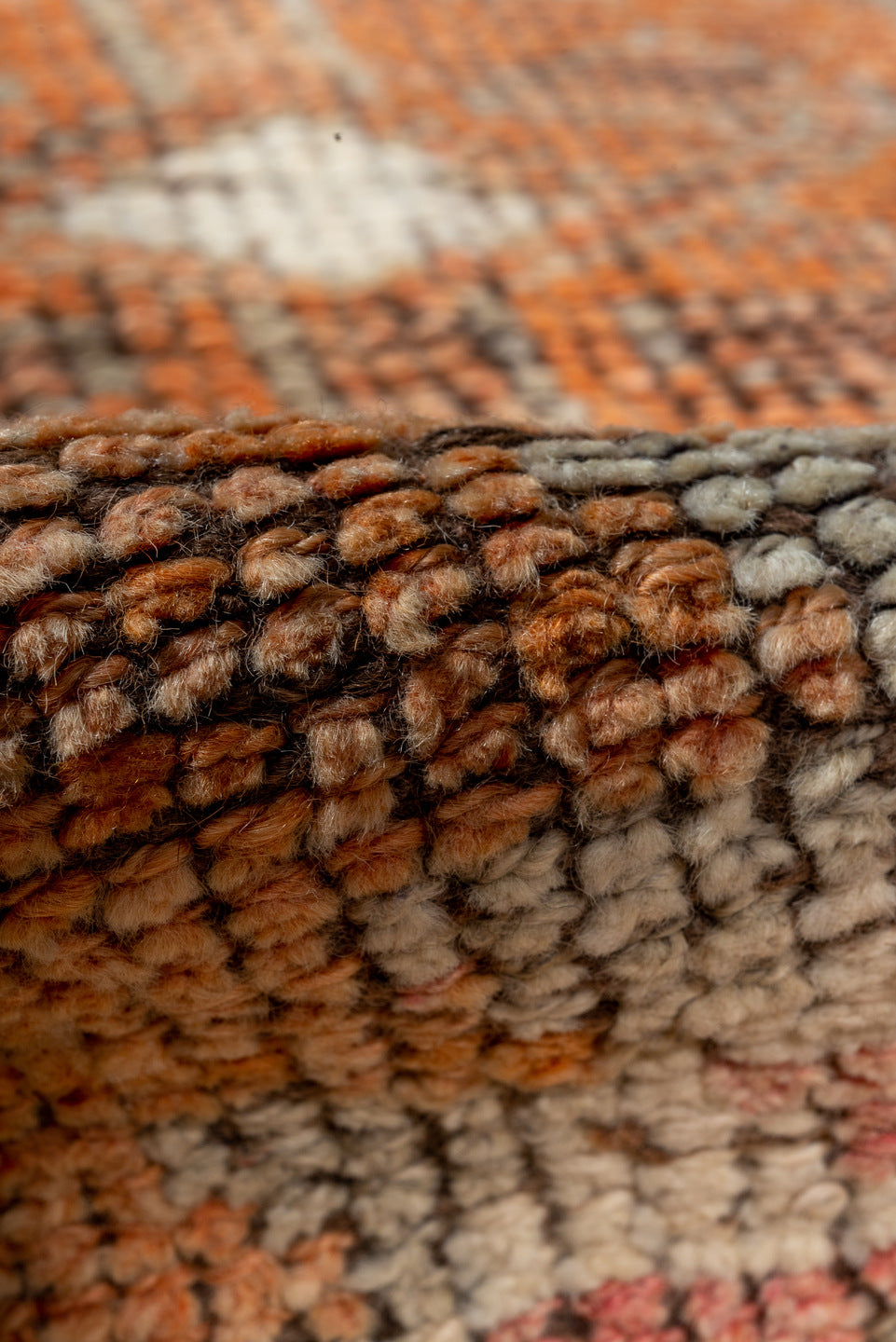 2' x 11' one-of-a-kind handmade vintage Oushak runner rug. Color palette: brown, pink, off-white, light gray, gray, orange