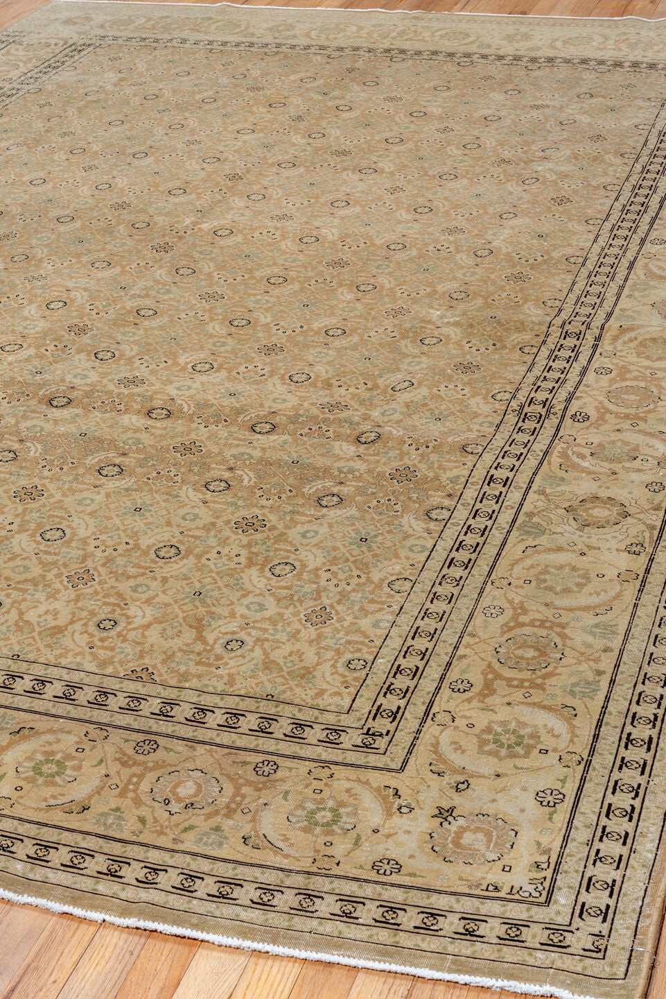 8' x 11' one-of-a-kind handmade vintage Tabriz large size rug. Color palette: off-white, brown, tan