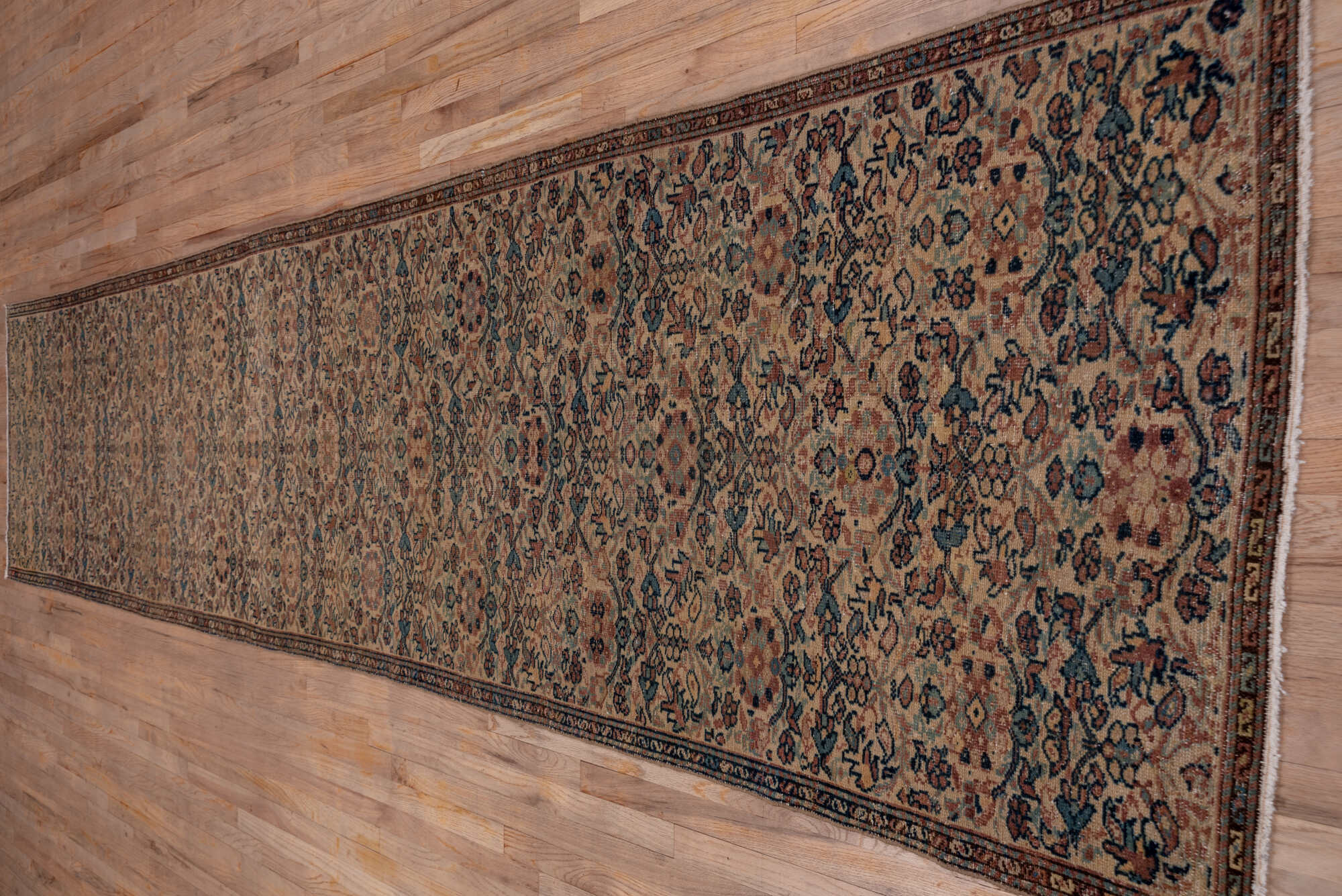 3' x 16' one-of-a-kind handmade vintage Sivas runner rug. Color palette: black, brown, charcoal, gray, off-white, pink