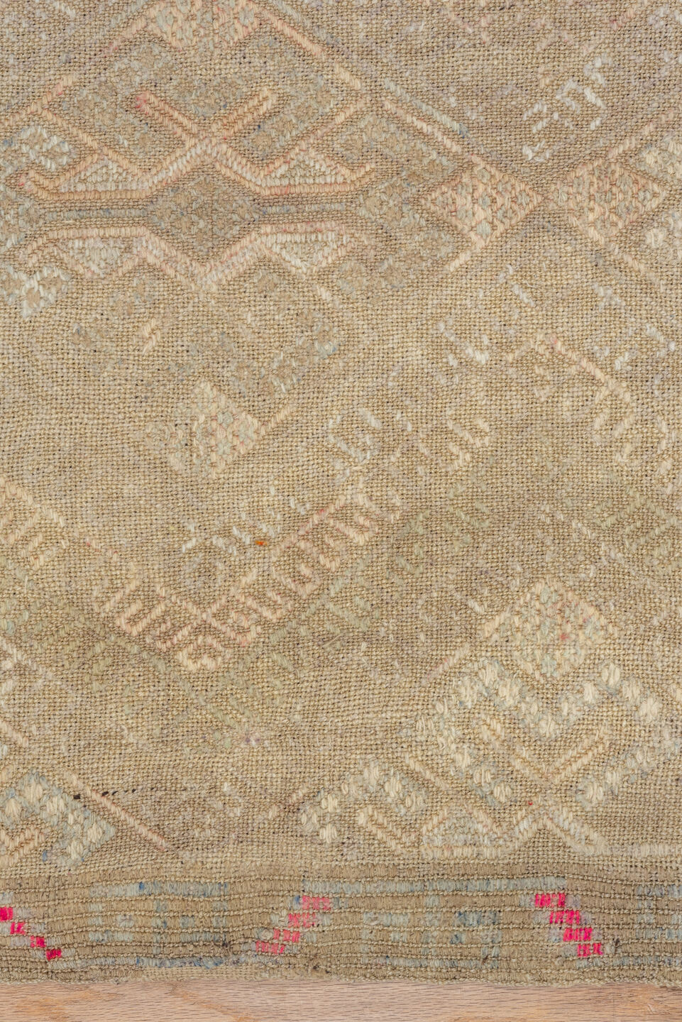 2' x 3' one-of-a-kind handmade vintage Jijim small size rug. Color palette: pink, brown, red