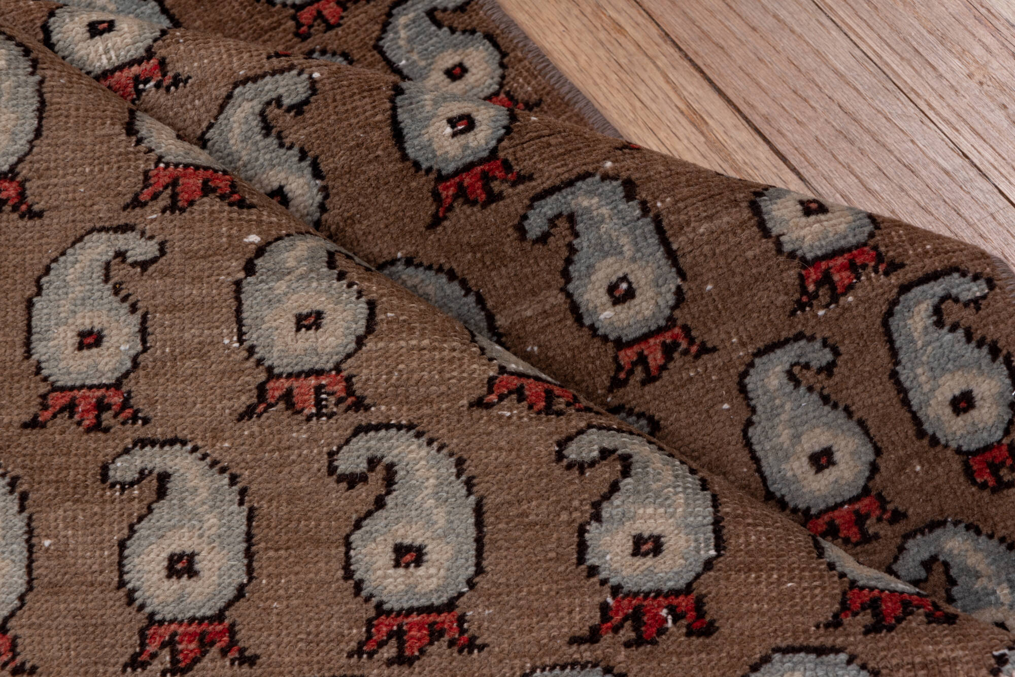 2' x 8' one-of-a-kind handmade vintage Oushak runner rug. Color palette: brown, gray, off-white, pink, red, snow, white