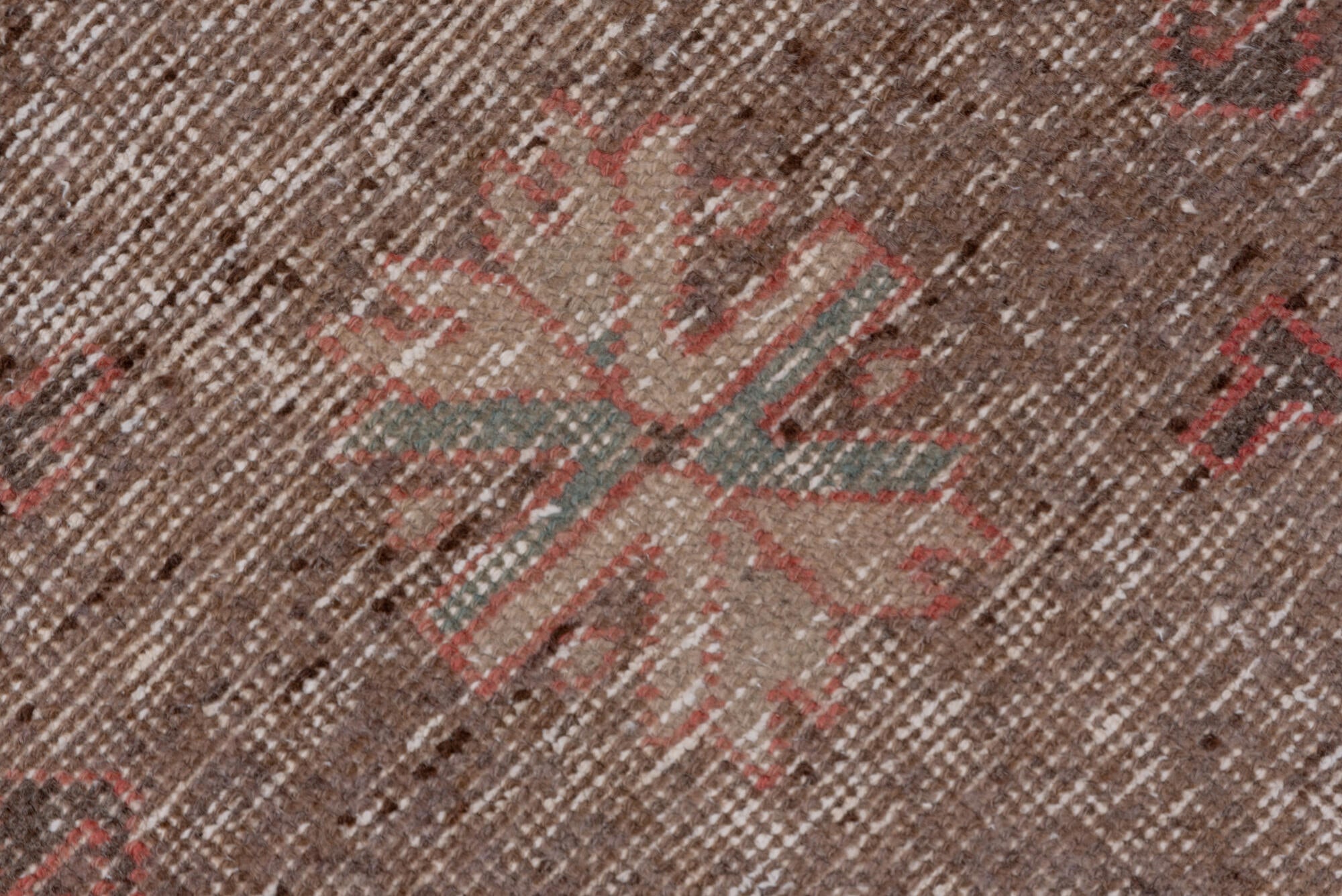 2' x 7' one-of-a-kind handmade vintage Oushak runner rug. Color palette: brown, gray, light gray, off-white, pink, red