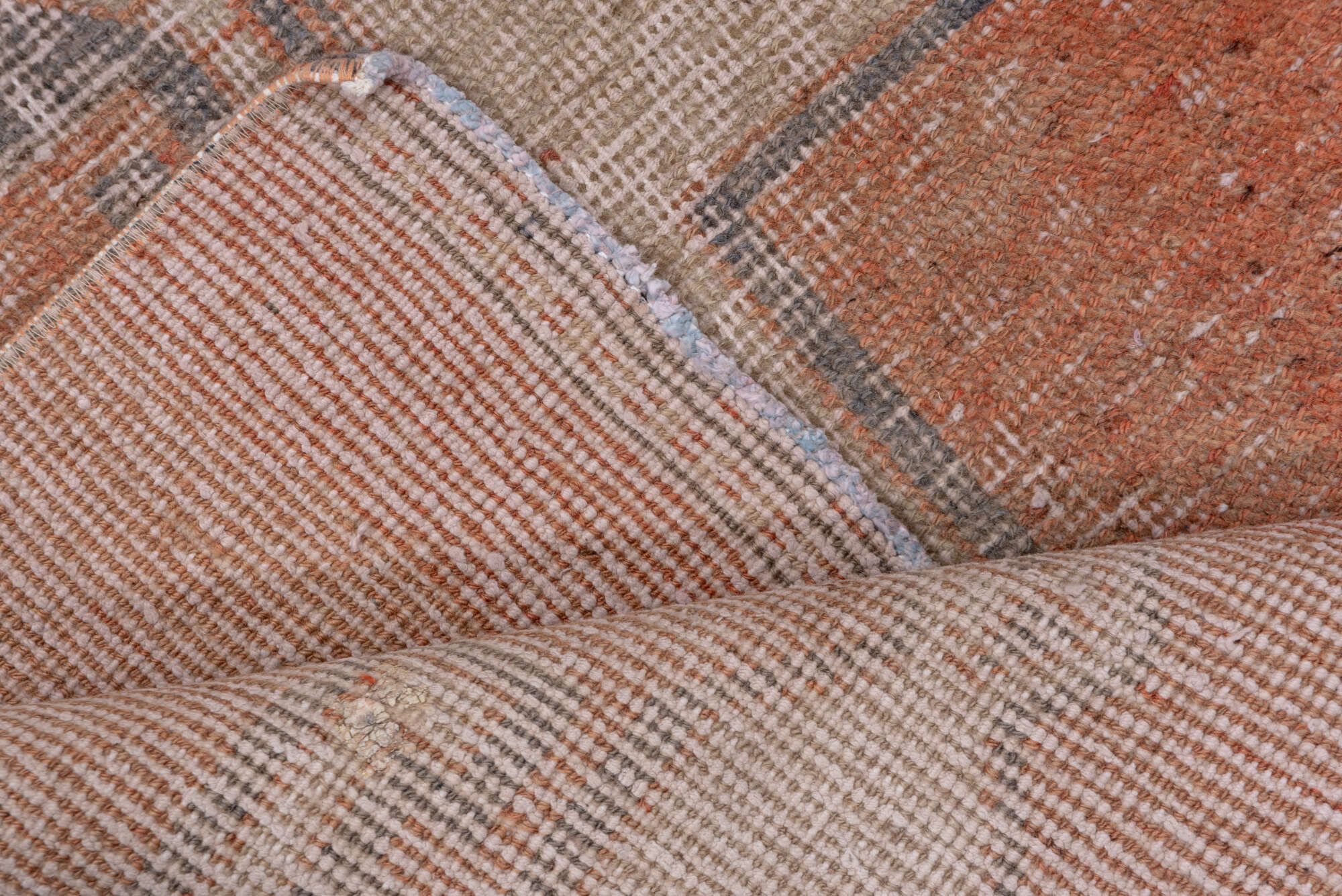 3' x 10' one-of-a-kind handmade vintage Oushak runner rug. Color palette: brown, gray, light gray, pink