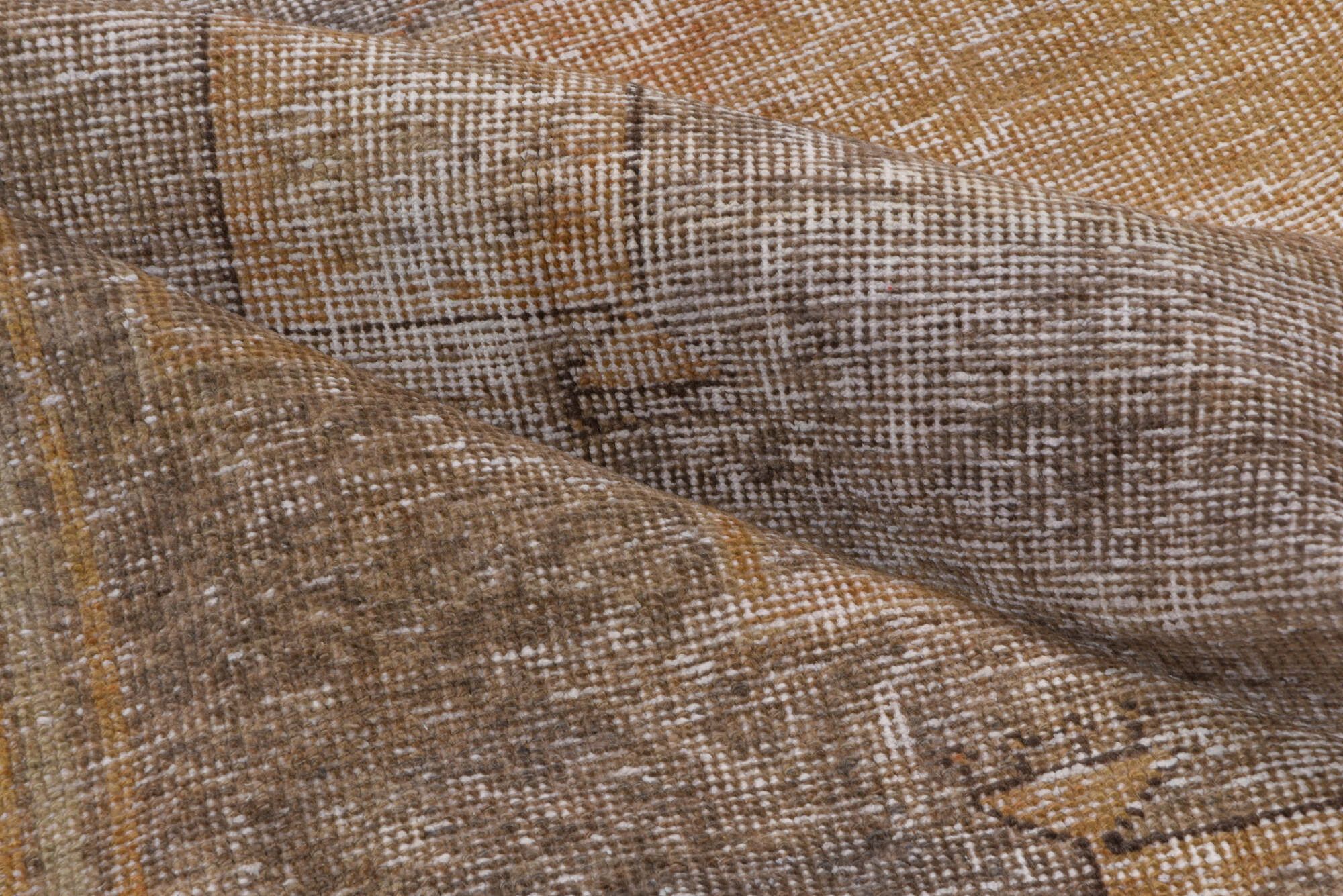 3' x 12' one-of-a-kind handmade vintage Oushak runner rug. Color palette: brown, gray, light gray, off-white, pink, snow