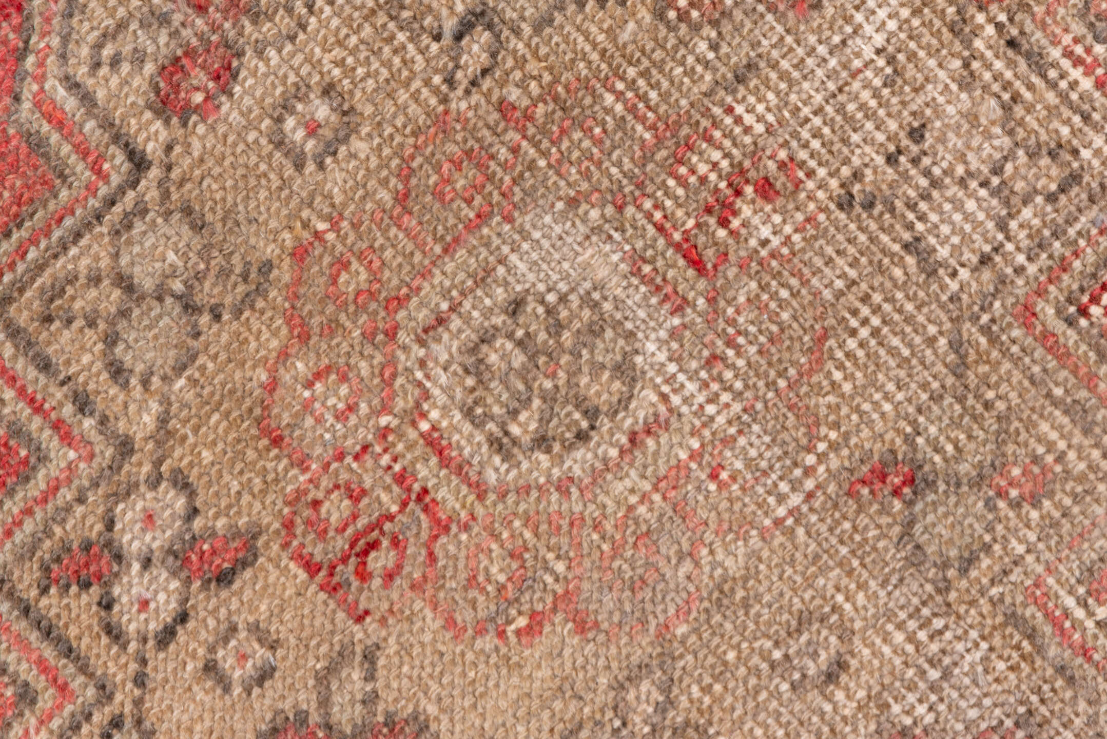 2' x 9' one-of-a-kind handmade vintage Oushak runner rug. Color palette: red, pink, brown, off-white, white, snow