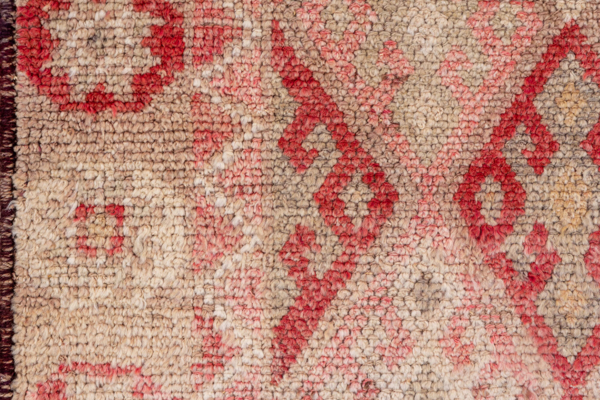 3' x 11' one-of-a-kind handmade vintage Oushak runner rug. Color palette: brown, indian red, off-white, orange, pink, red