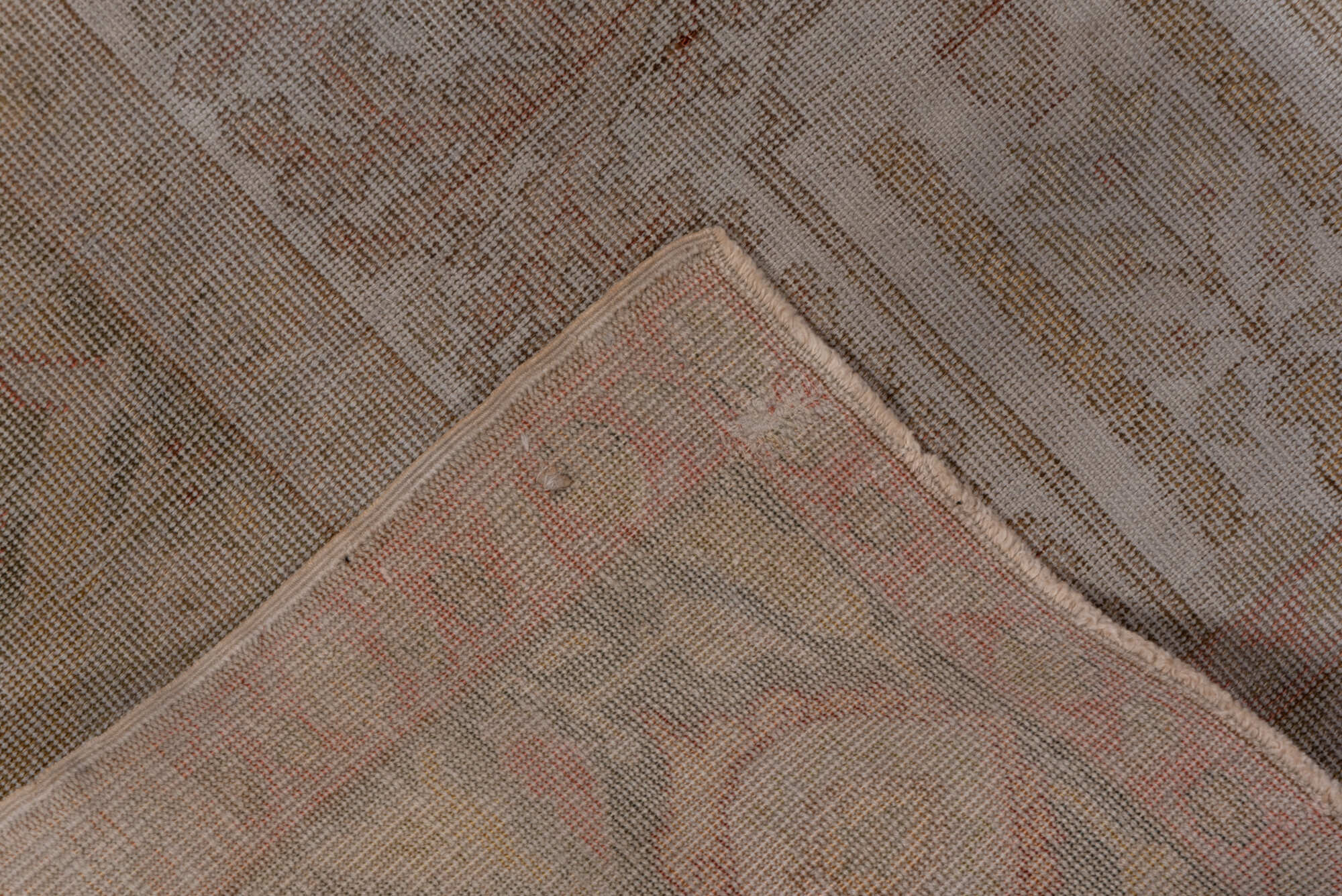 4' x 6' one-of-a-kind handmade vintage Kaisary small size rug. Color palette: brown, gray, pink, light gray, off-white