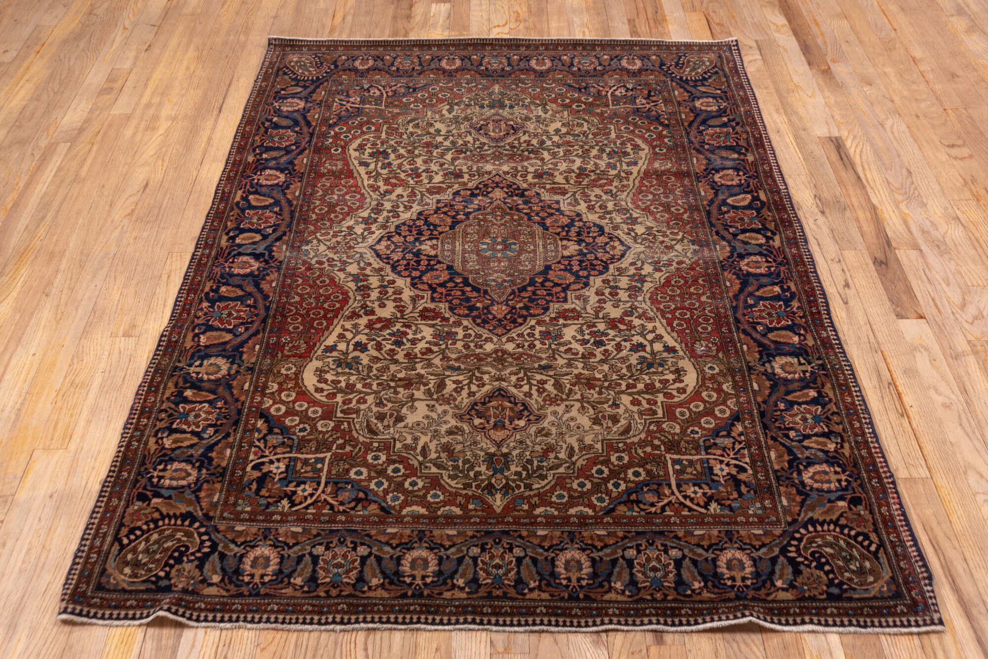 4' x 6' one-of-a-kind handmade vintage Mohtasham Kashan small size rug. Color palette: black, brown, gray, off-white, pink