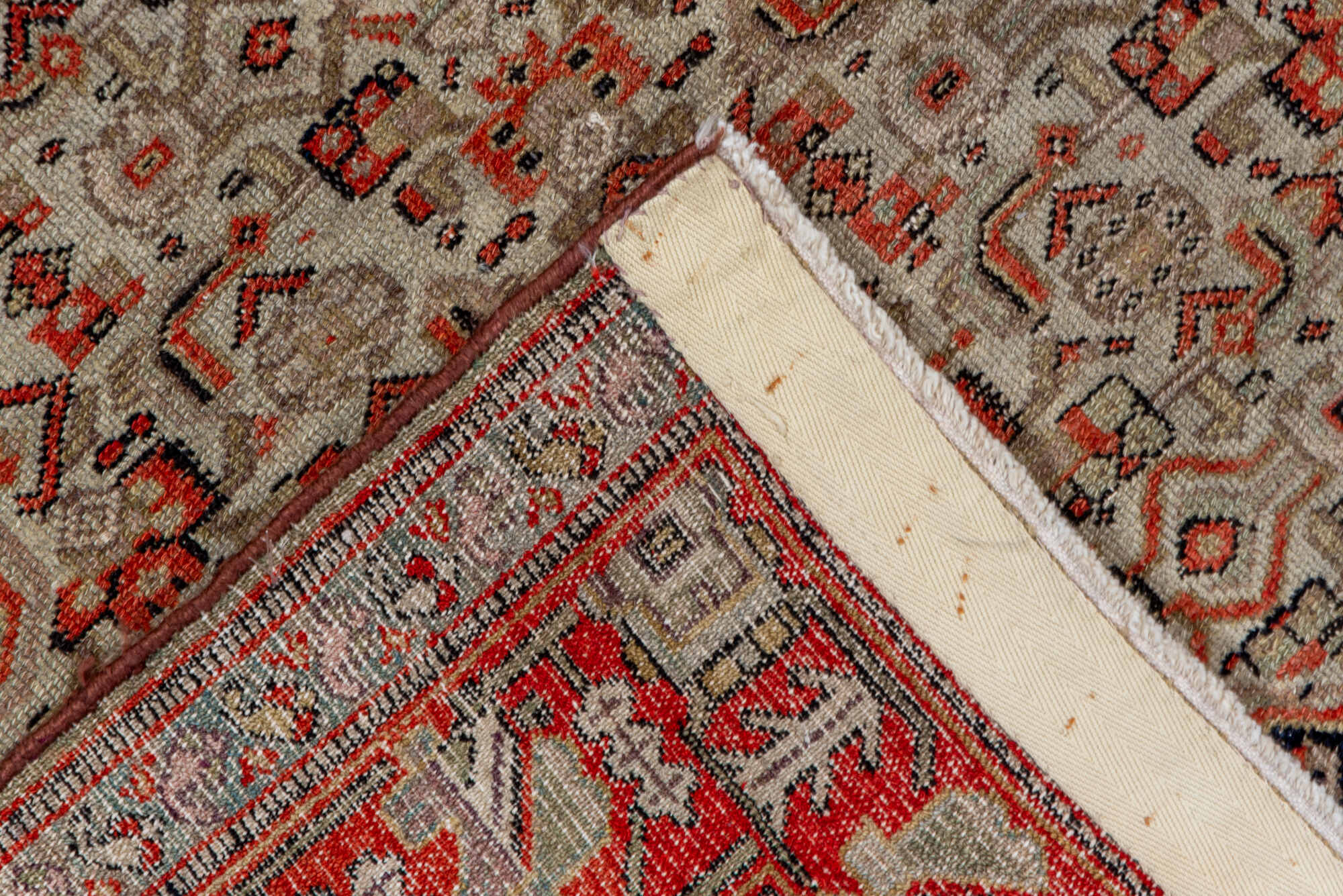 4' x 6' one-of-a-kind handmade vintage Senne small size rug. Color palette: black, brown, gray, pink, red