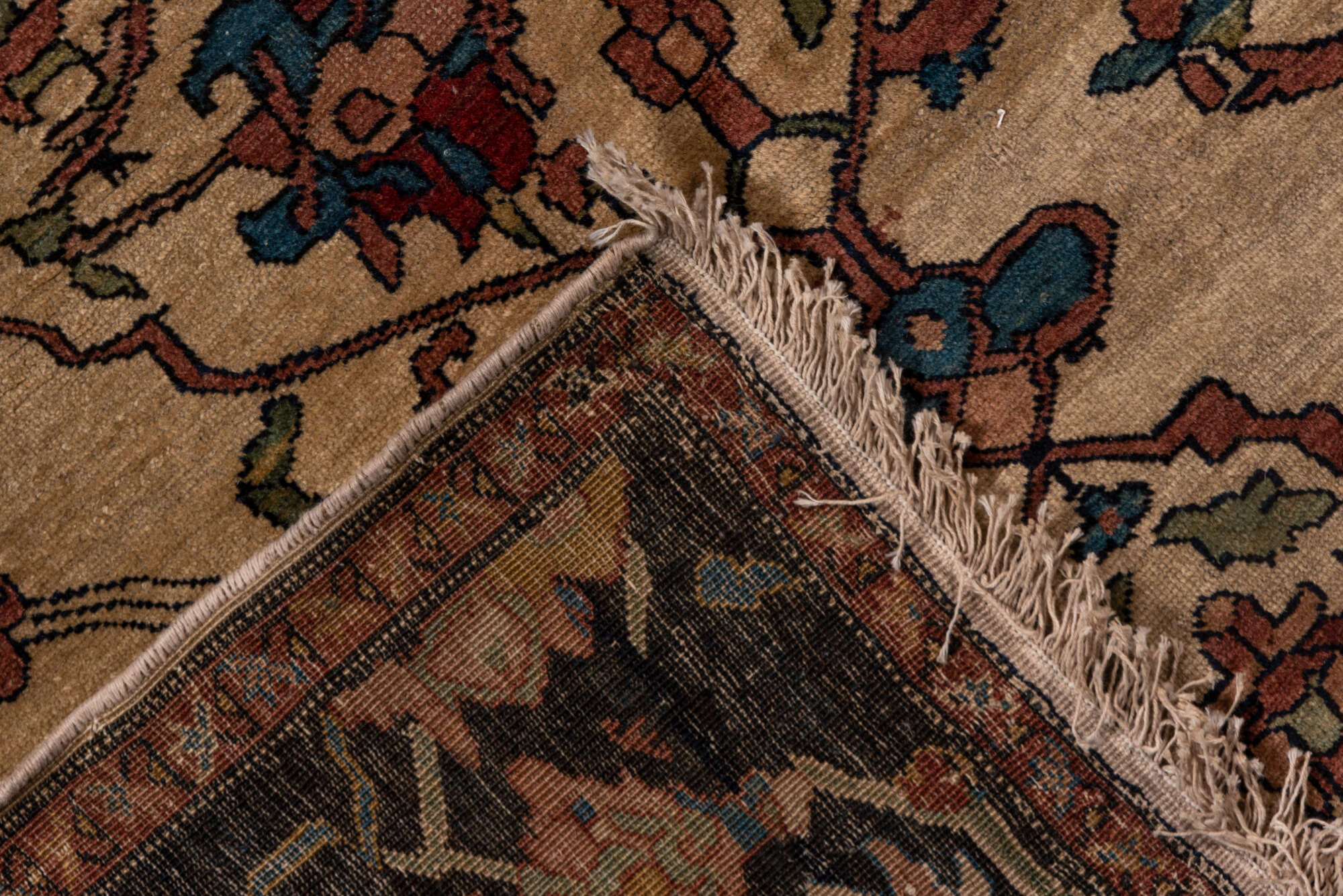 4' x 6' one-of-a-kind handmade vintage Far.Sarouk small size rug. Color palette: black, brown, gray, pink, redwood