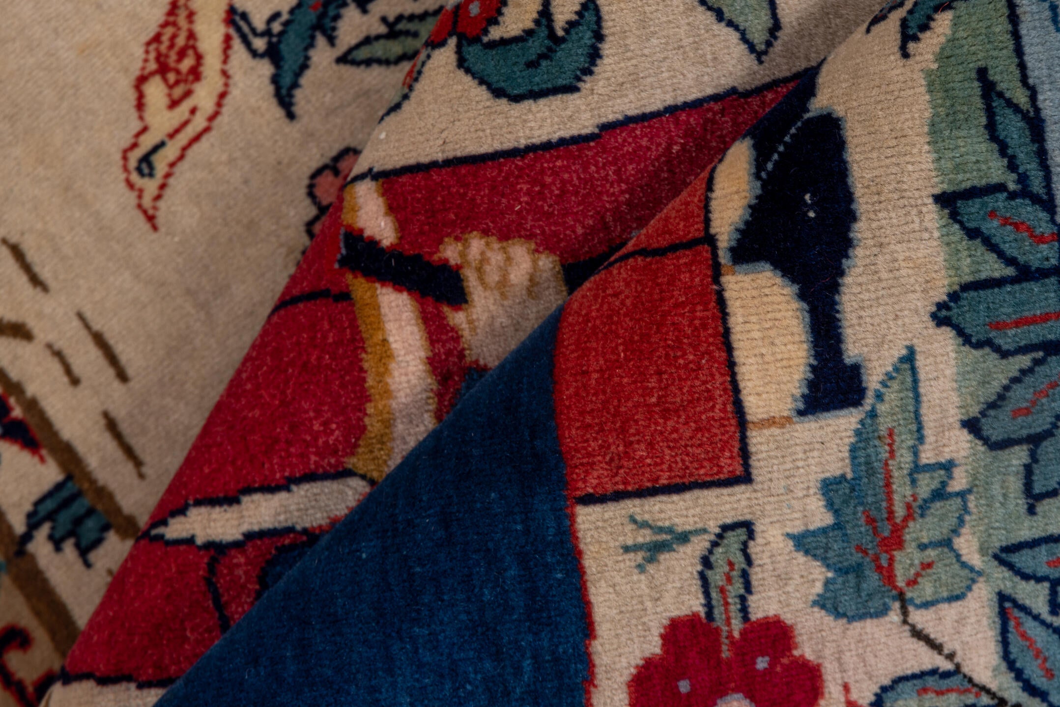 2' x 3' one-of-a-kind handmade vintage Kashan small size rug. Color palette: gray, blue, orange, brown, off-white, red