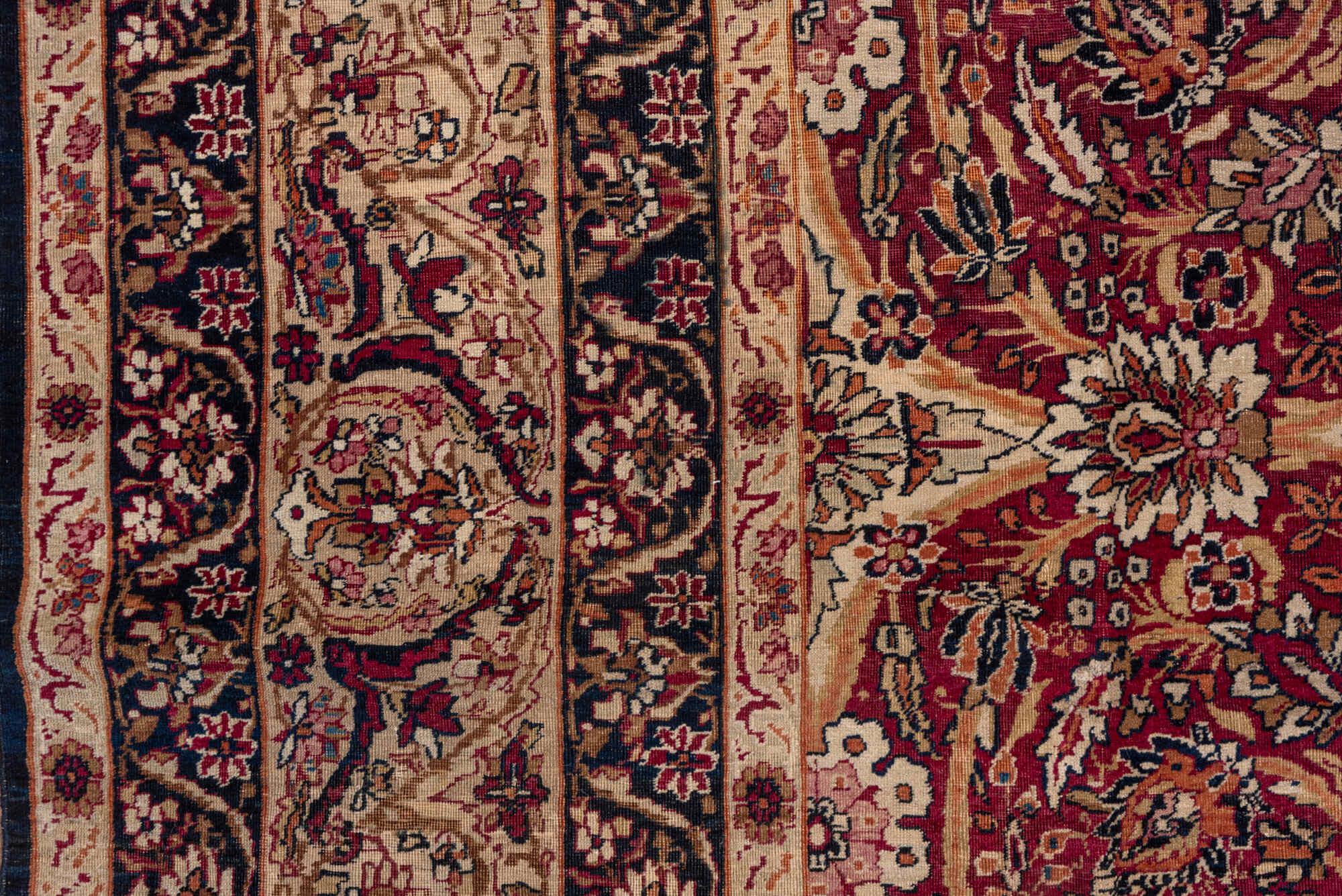 8' x 12' one-of-a-kind handmade vintage Lavar large size rug. Color palette: black, blue, brown, gray, pink, red