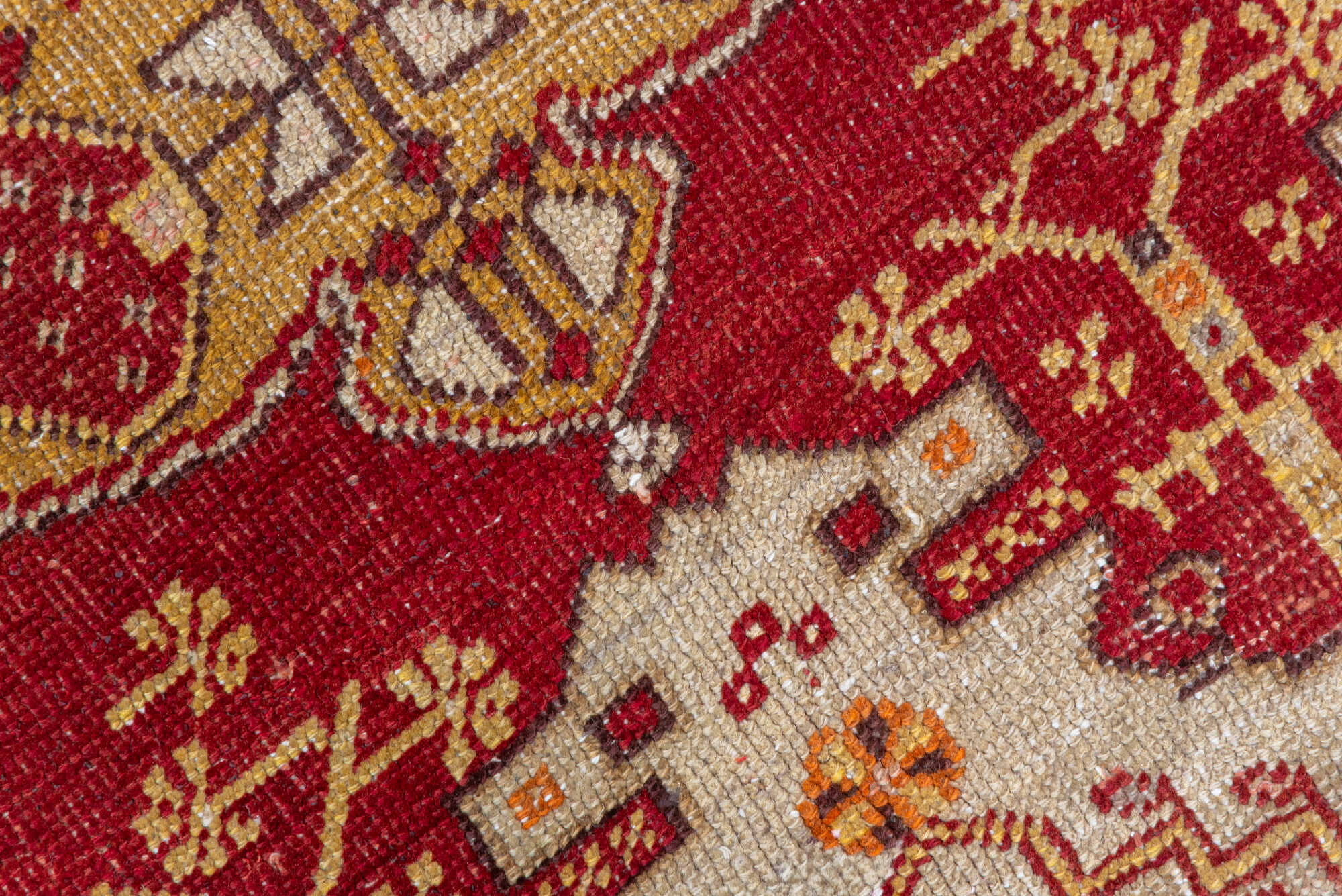 3' x 5' one-of-a-kind handmade vintage Oushak small size rug. Color palette: brown, fire brick, maroon, off-white, orange
