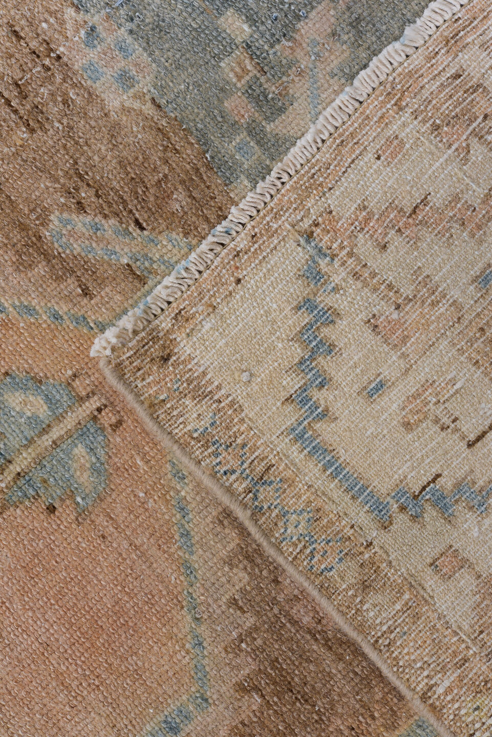 3' x 9' one-of-a-kind handmade vintage Malayer runner rug. Color palette: gray, pink, brown, light gray, off-white, orange