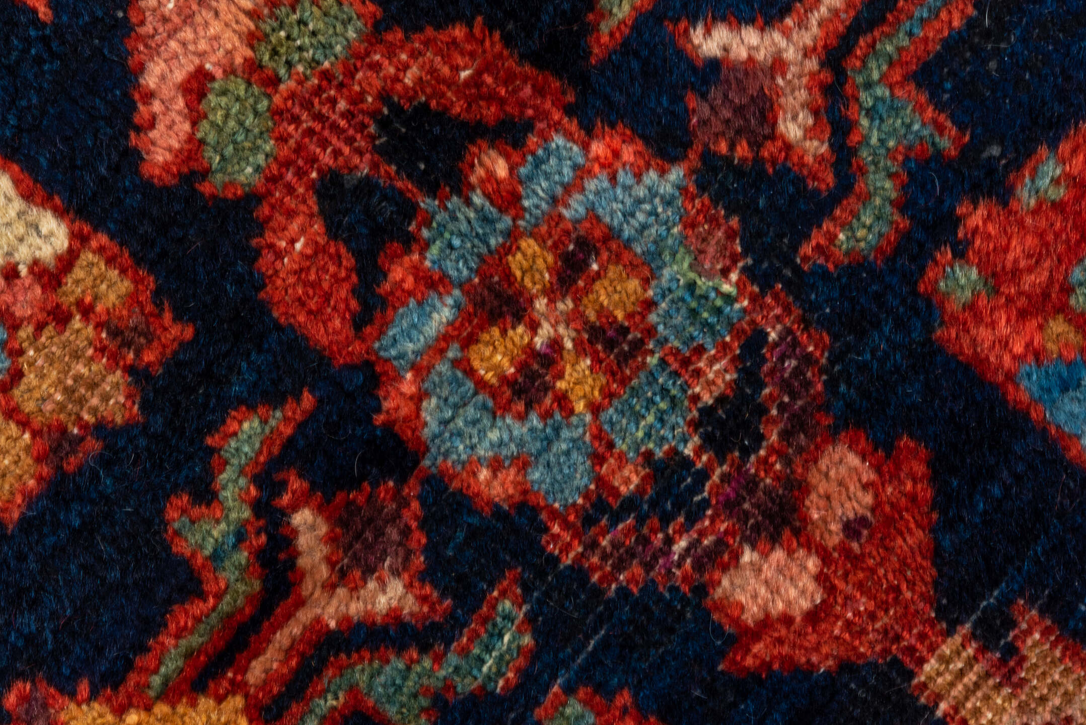 8' x 12' one-of-a-kind handmade vintage Mahal large size rug. Color palette: brown, red, off-white, blue, gray, maroon