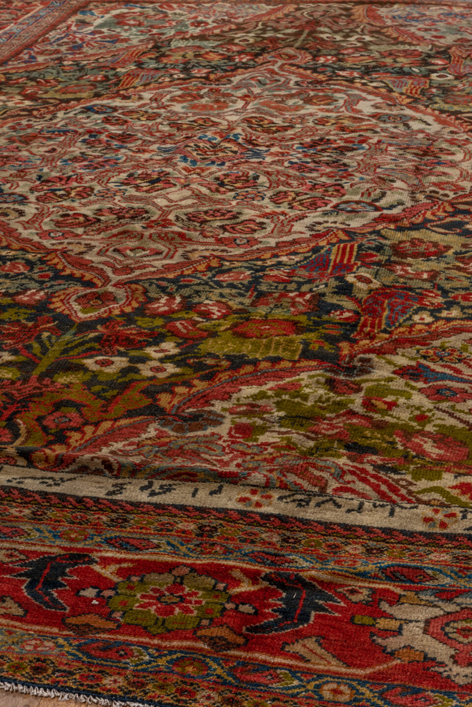 10' x 13' one-of-a-kind handmade vintage Sultanabad large size rug. Color palette: brown, red, gray, blue, black, redwood