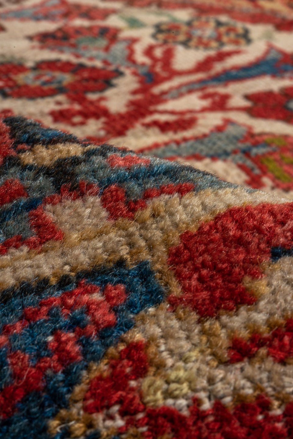 10' x 13' one-of-a-kind handmade vintage Sultanabad large size rug. Color palette: brown, red, gray, blue, black, redwood