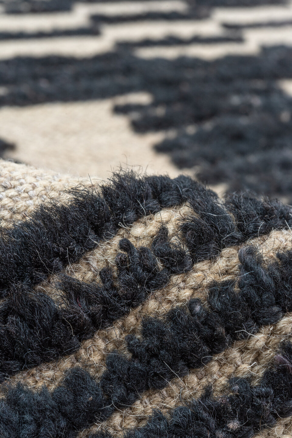 10' x 12' one-of-a-kind handmade vintage Tulu large size rug. Color palette: gray, light gray, black, blue, pink, off-white