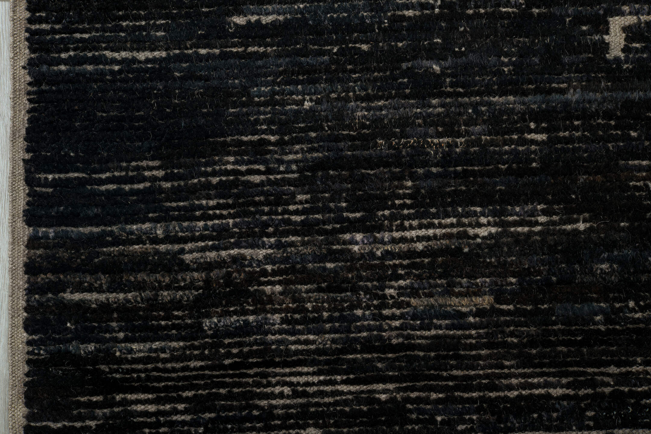 9' x 12' one-of-a-kind handmade vintage Tulu large size rug. Color palette: black, blue, charcoal, gray, light gray