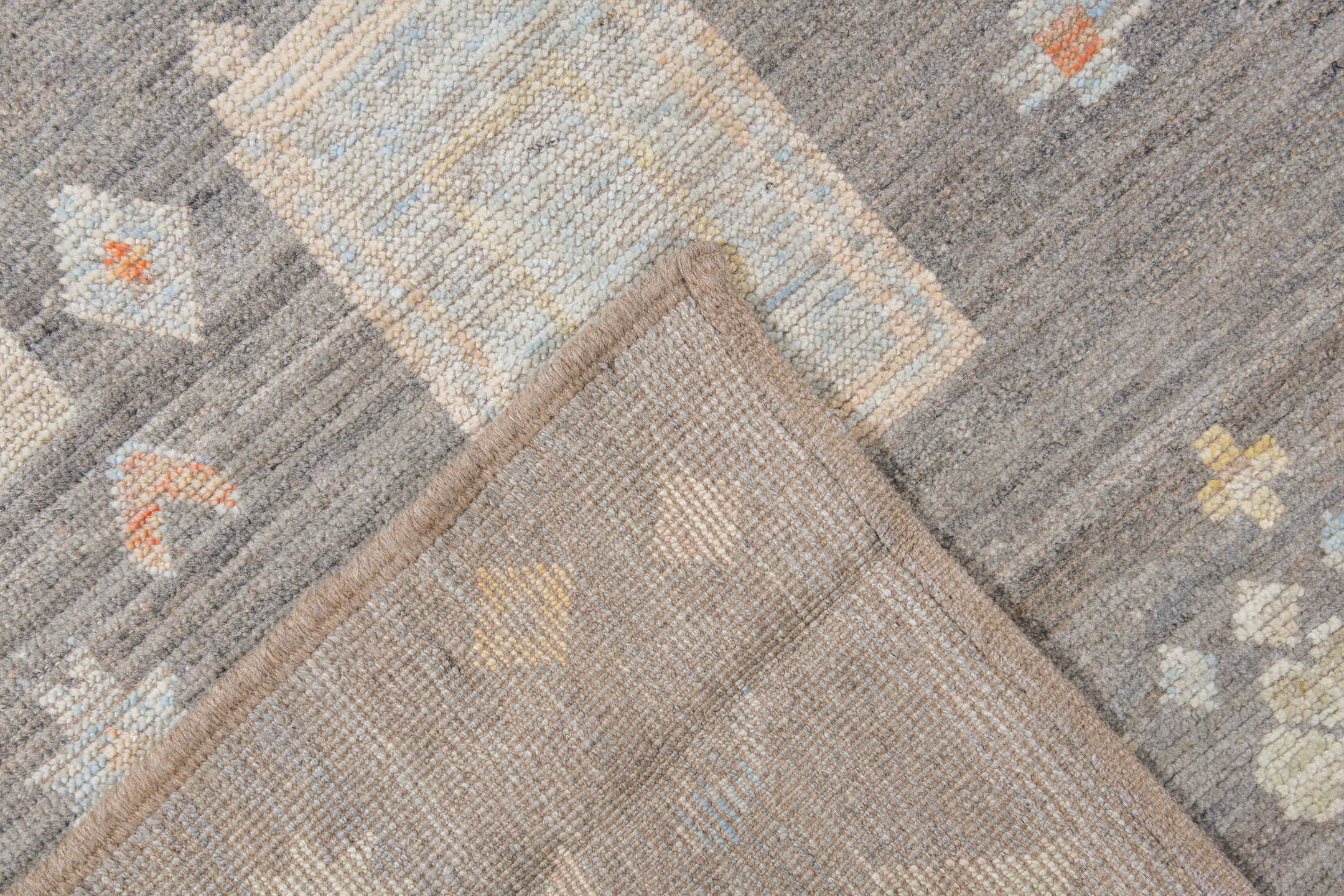 10' x 14' one-of-a-kind handmade vintage Tulu large size rug. Color palette: brown, burlywood, dim gray, gray, light gray