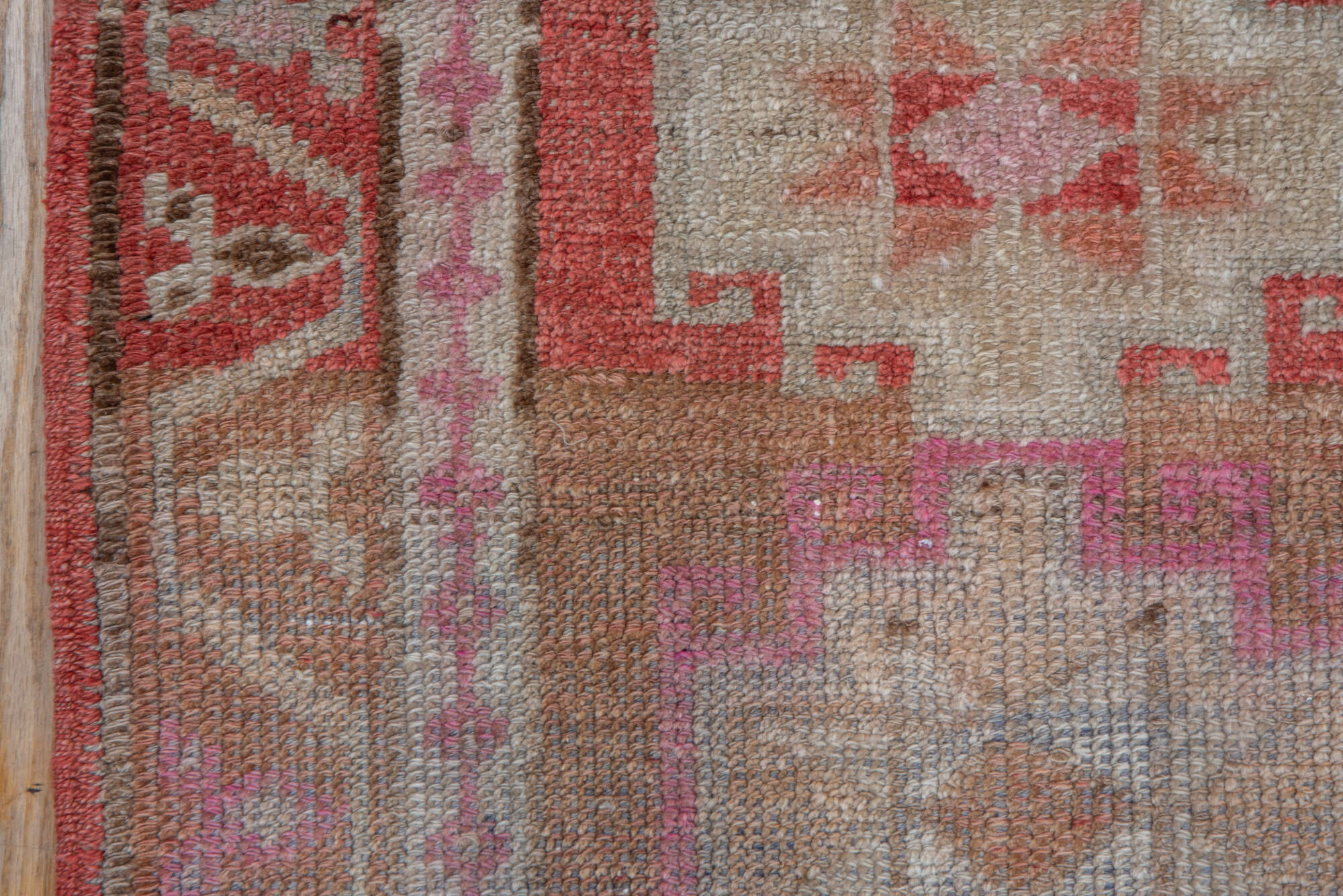 2' x 12' one-of-a-kind handmade vintage Oushak runner rug. Color palette: brown, gray, pink, red, rosy brown
