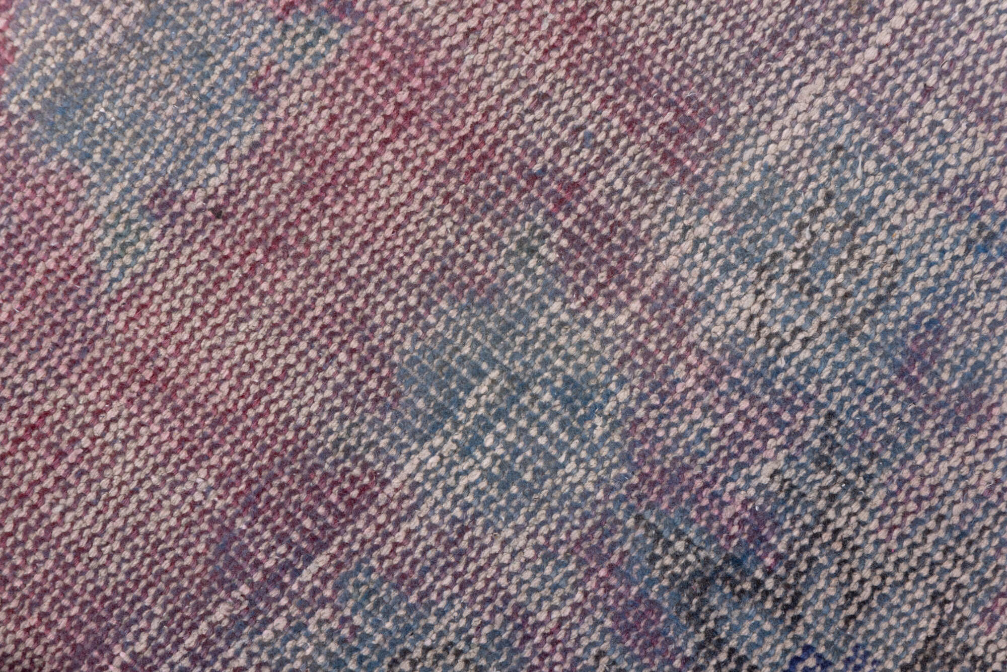 2' x 11' one-of-a-kind handmade vintage Overdyed runner rug. Color palette: brown, gray, off-white, pink, snow, white