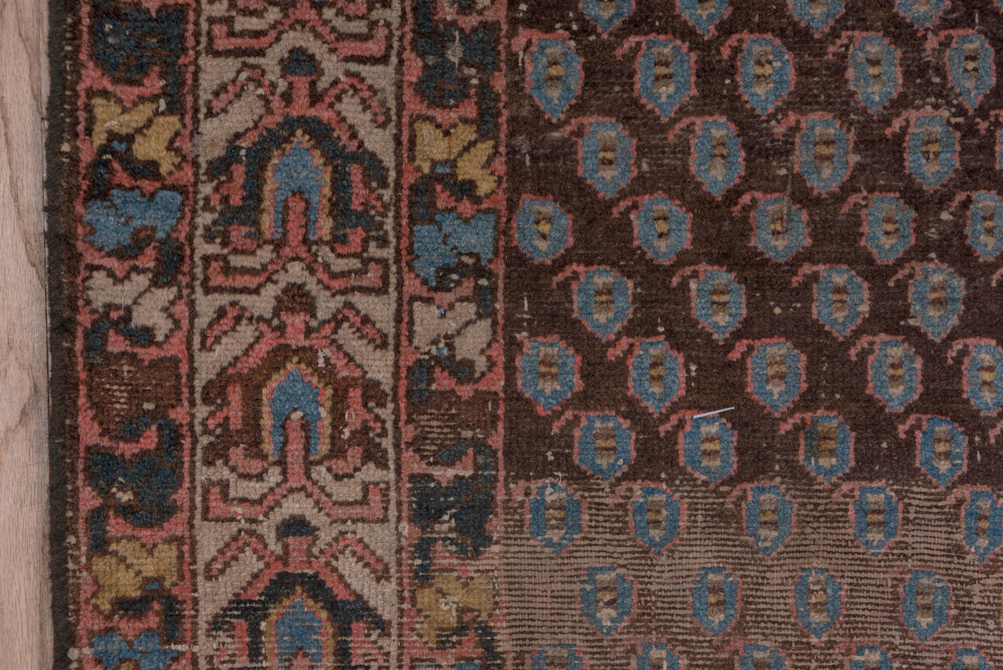 2' x 12' one-of-a-kind handmade vintage Malayer runner rug. Color palette: blue, brown, dim gray, gray, pink, red, redwood
