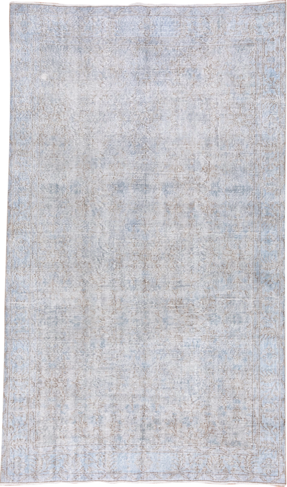 5' x 9' one-of-a-kind handmade vintage Overdyed medium size rug. Color palette: alice blue, dark gray, gainsboro