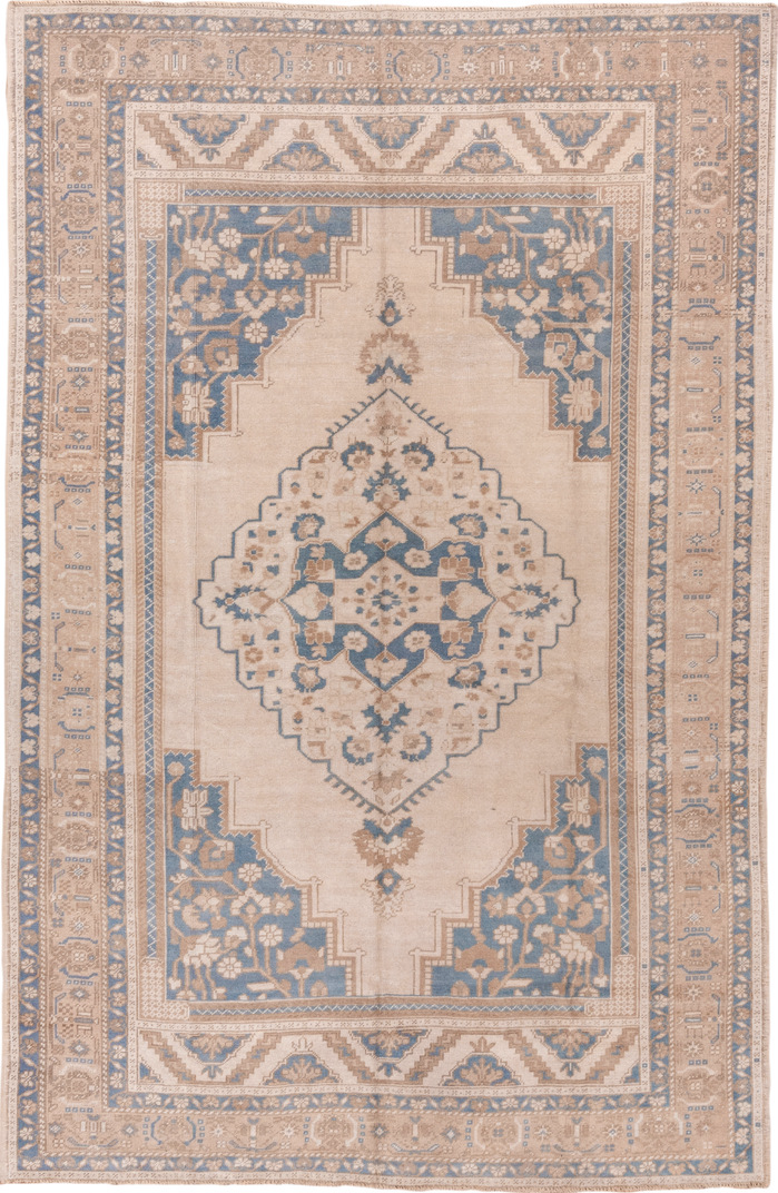 3' x 4' one-of-a-kind handmade vintage Senne small size rug. Color palette: gray, pink, brown, light gray, off-white