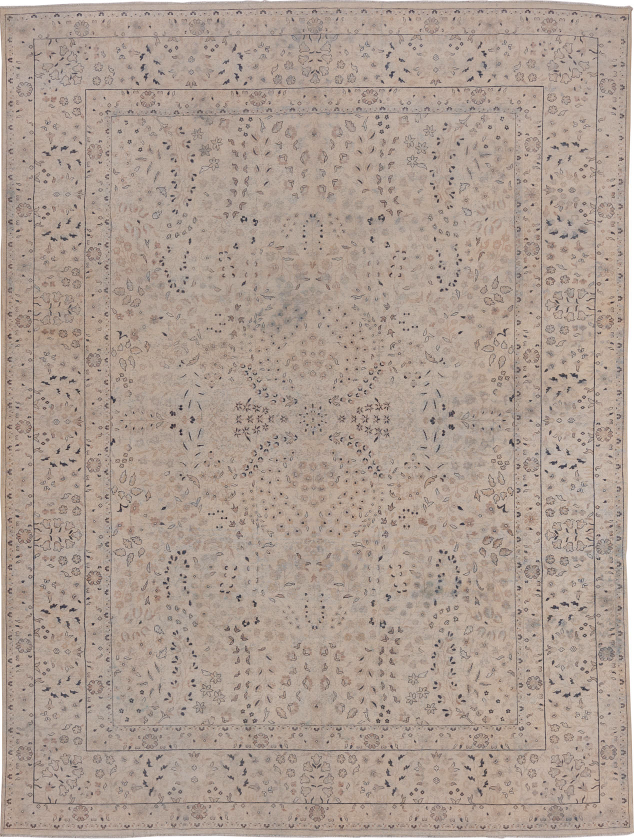 8' x 11' one-of-a-kind handmade vintage Kashan large size rug. Color palette: black, charcoal, gray, light gray, off-white