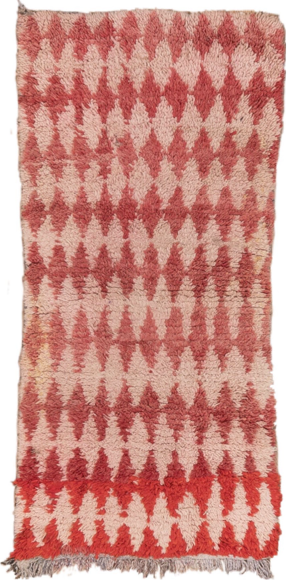 2' x 5' one-of-a-kind handmade vintage Moroccan small size rug. Color palette: brown, gray, orange, pink, red, redwood