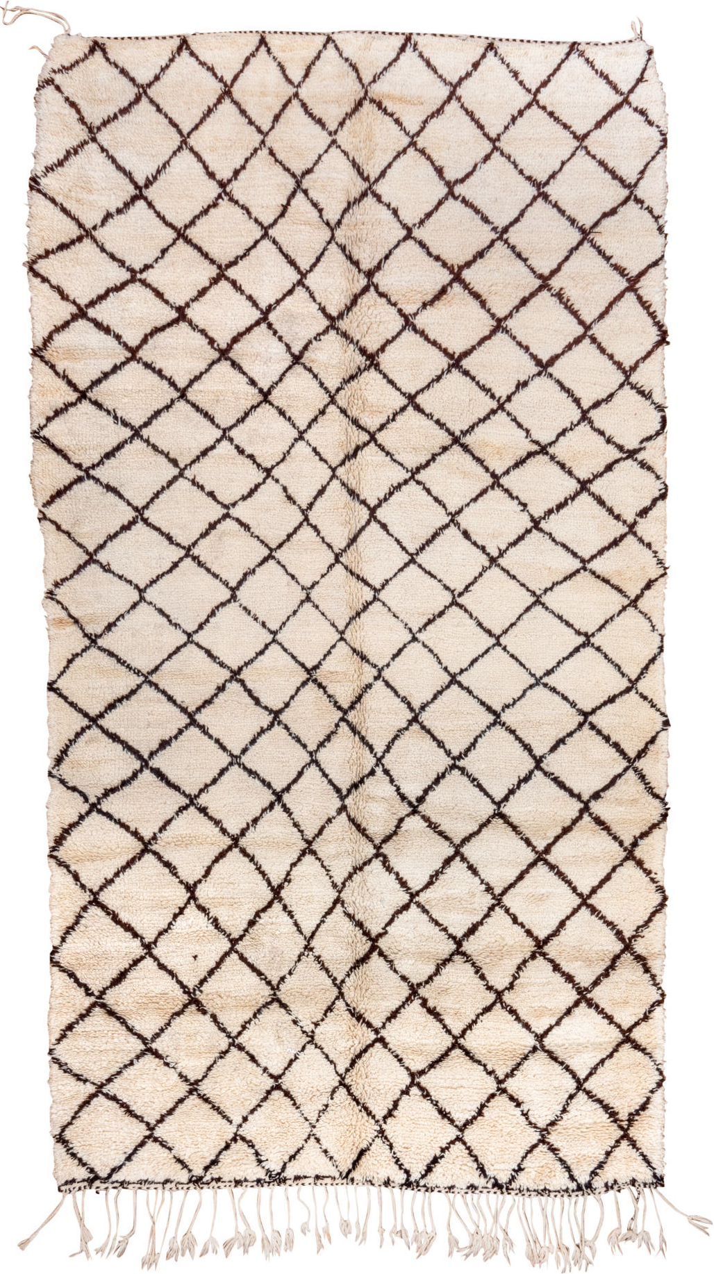 7' x 13' one-of-a-kind handmade vintage Moroccan large size rug. Color palette: antiquewhite, brown, gray, light gray, linen