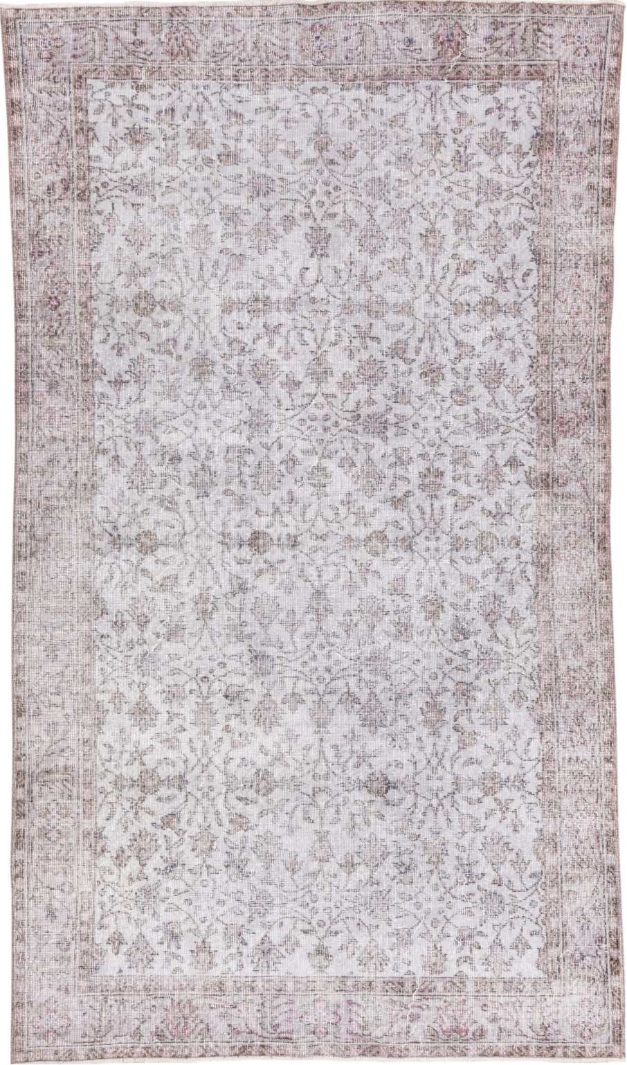 5' x 9' one-of-a-kind handmade vintage Overdyed medium size rug. Color palette: dark gray, gainsboro, gray, light gray