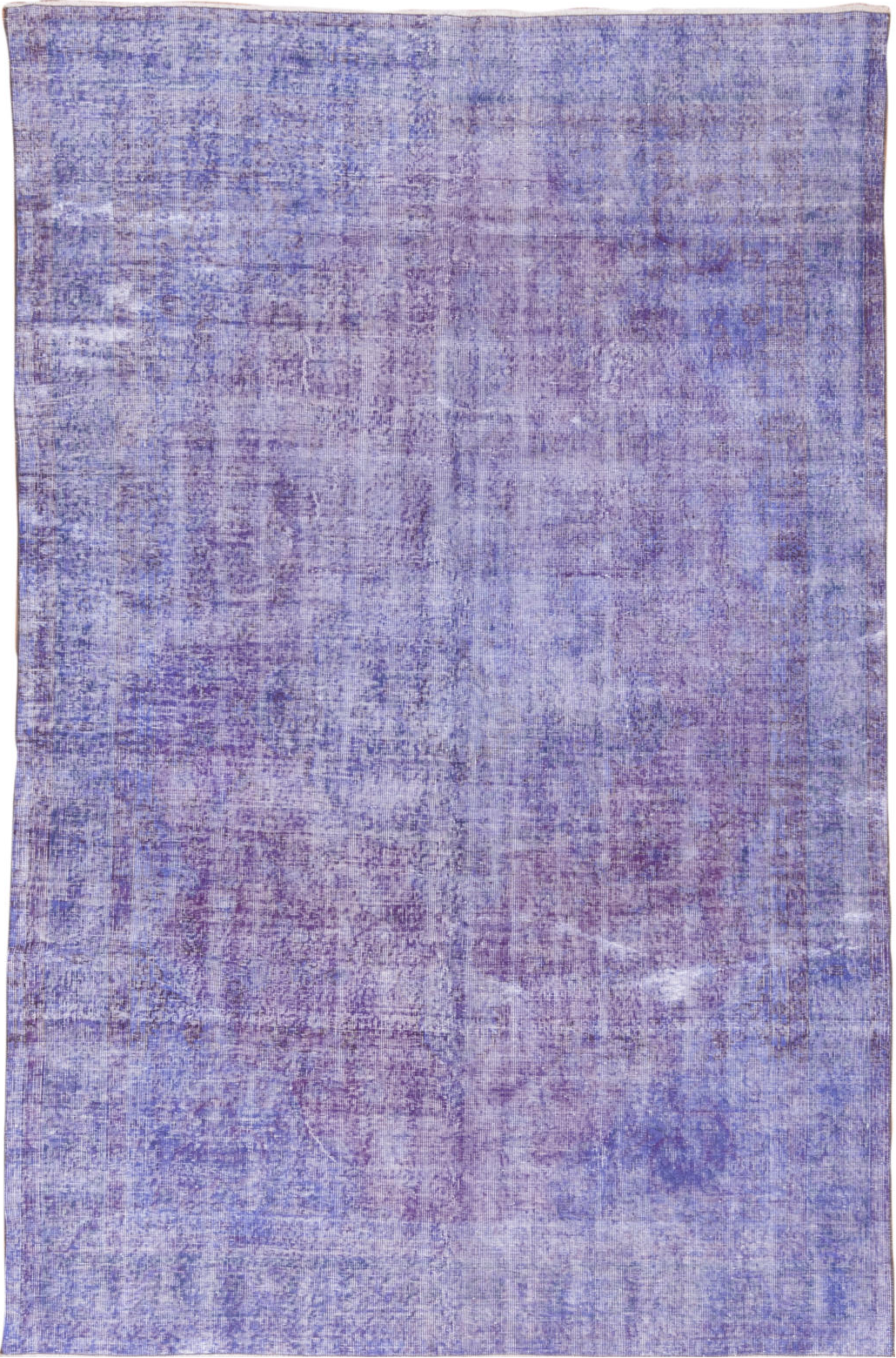 6' x 9' one-of-a-kind handmade vintage Overdyed medium size rug. Color palette: light blue, light gray, off-white, pink