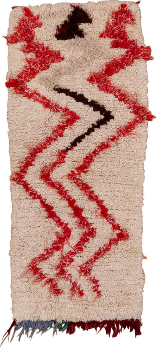 1' x 4' one-of-a-kind handmade vintage Moroccan small size rug. Color palette: brown, fire brick, gray, light gray