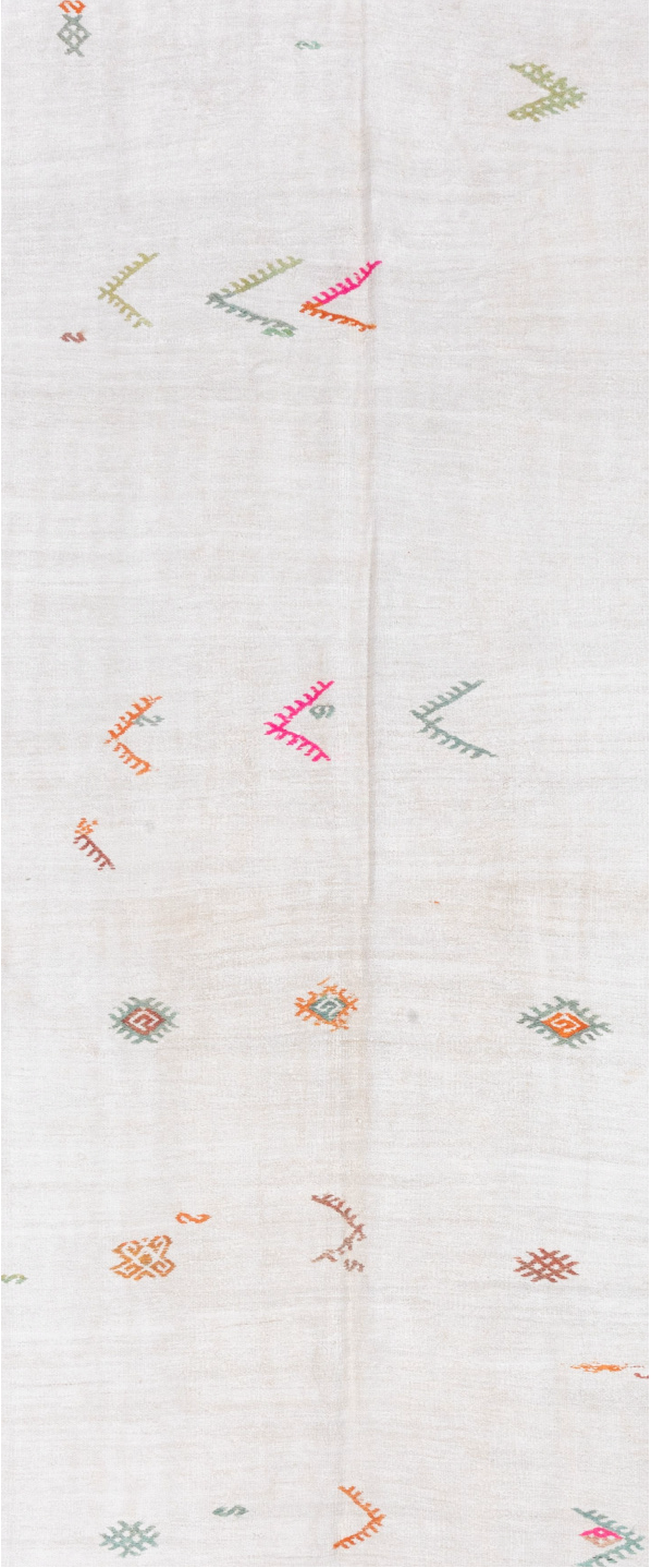 5' x 13' one-of-a-kind handmade vintage Hemp Kilim rug. Color palette: brown, floral white, gainsboro, ghost white, gray