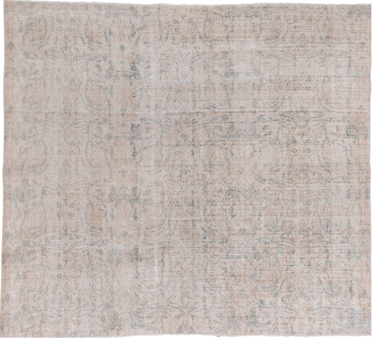 6' x 7' one-of-a-kind handmade vintage Oushak rug. Color palette: dark gray, gainsboro, gray, light gray, off-white, pink