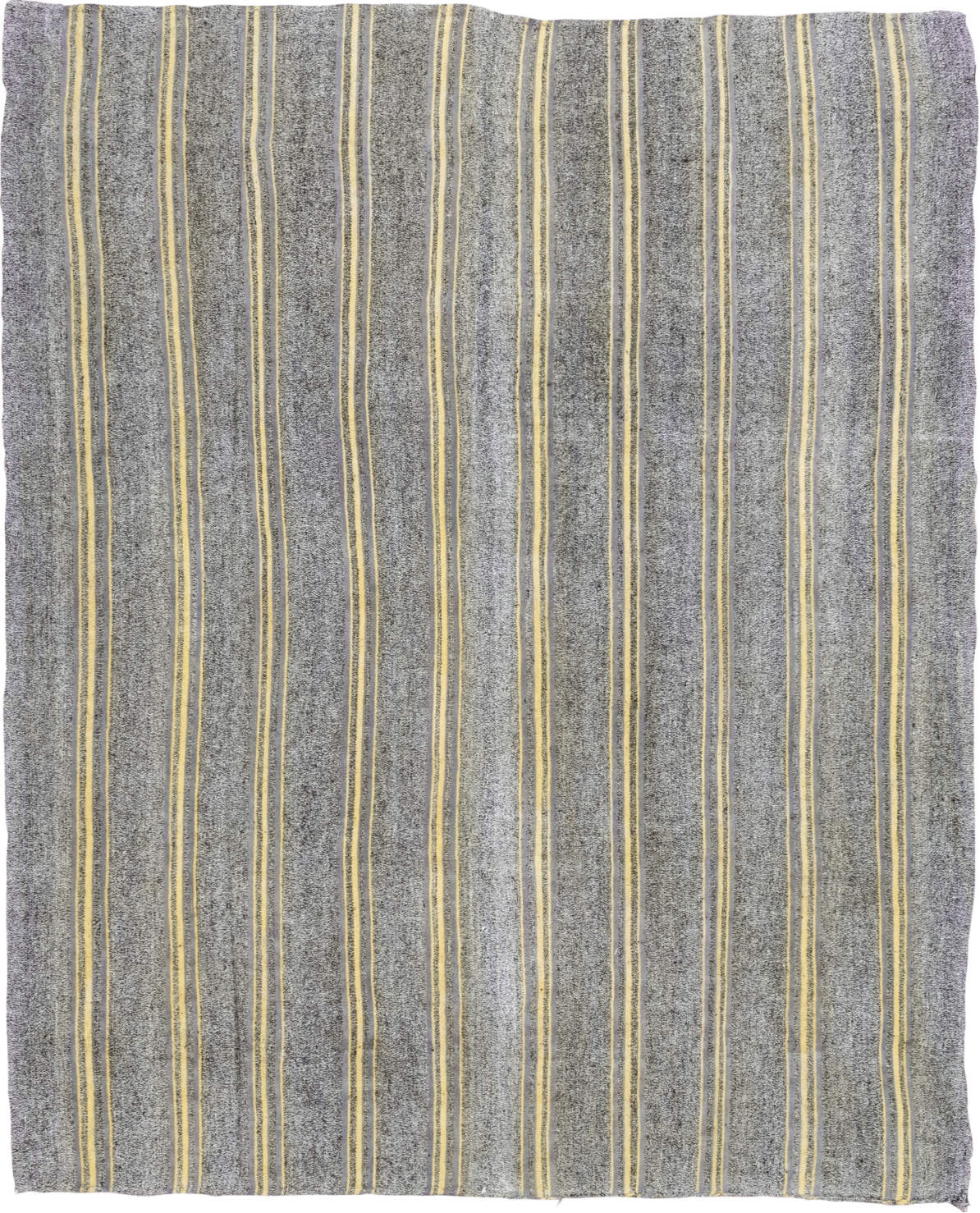 7' x 9' one-of-a-kind handmade vintage Flatweave rug. Color palette: brown, dark gray, dim gray, gainsboro, gray, light gray