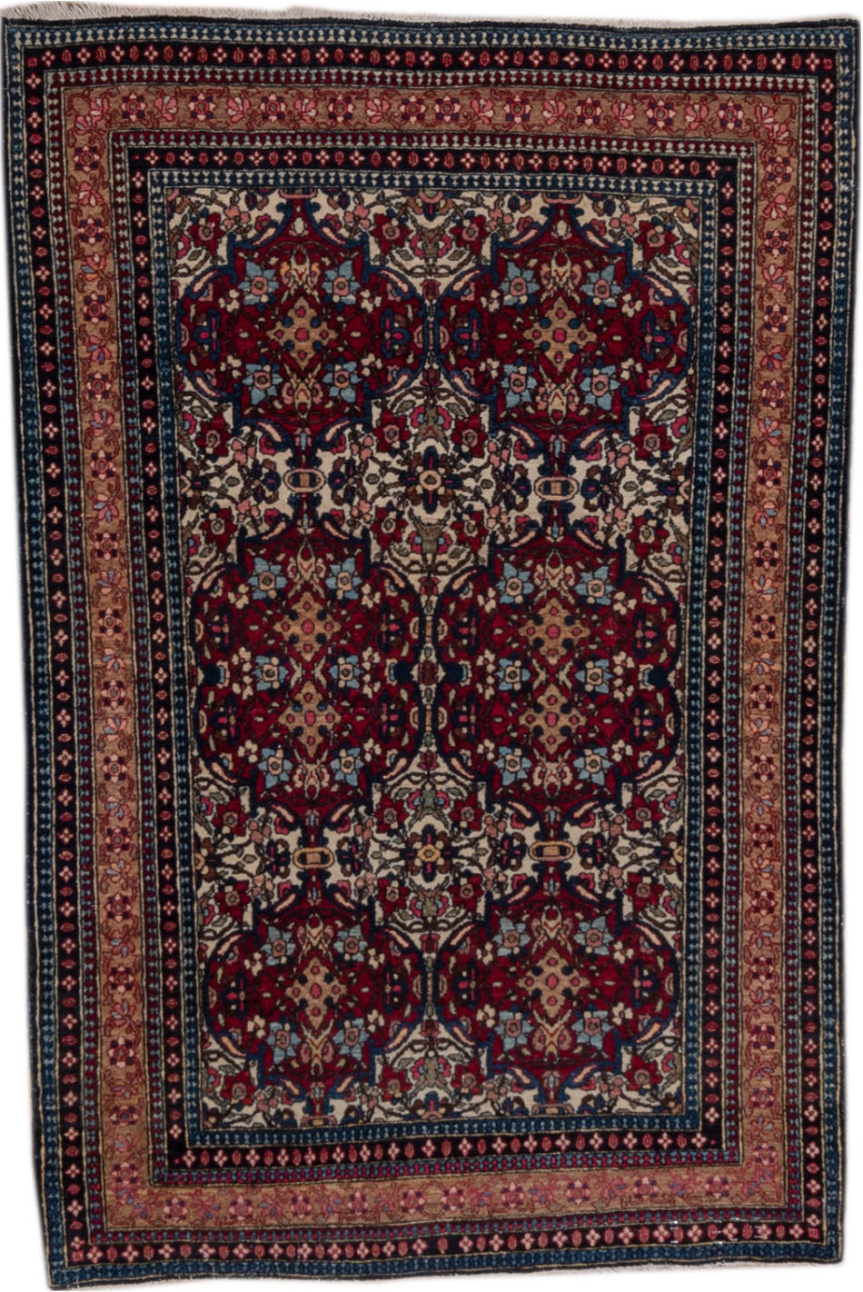 3' x 4' one-of-a-kind handmade vintage Isfahan small size rug. Color palette: black, blue, brown, charcoal, dim gray, gray