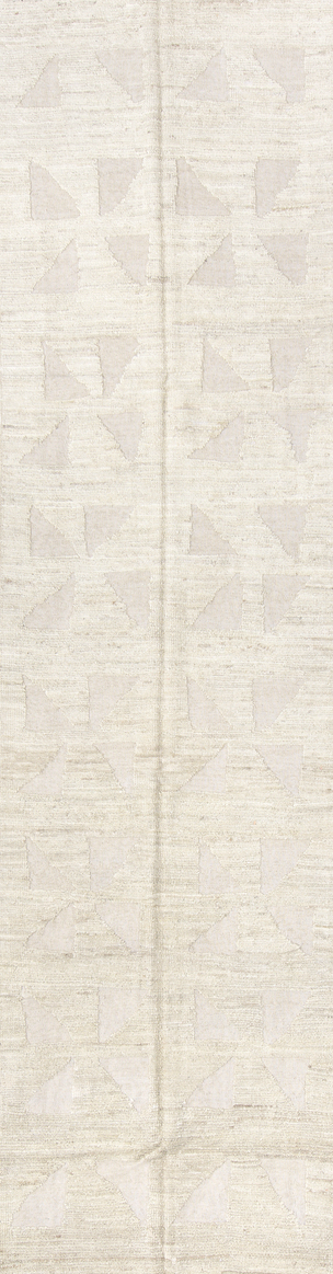 3' x 11' one-of-a-kind handmade vintage Tulu runner rug. Color palette: dark gray, gainsboro, gray, light gray, off-white