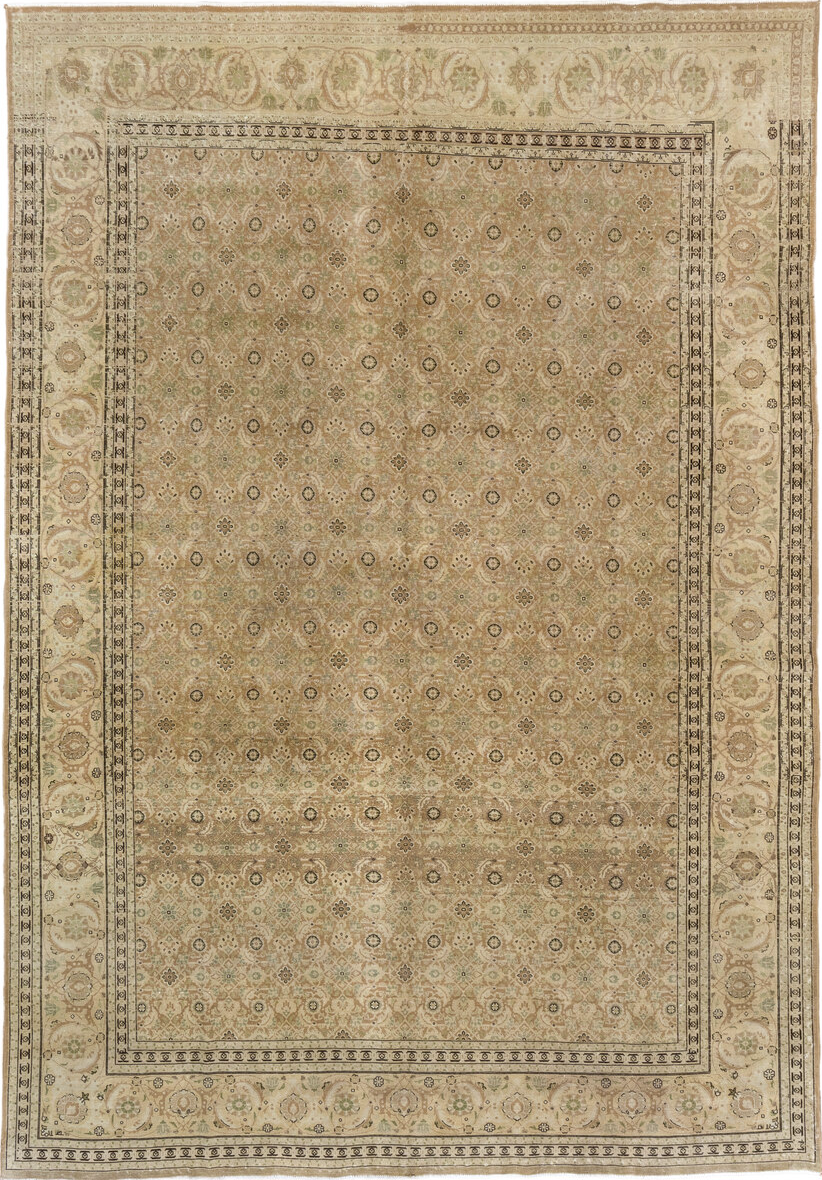 8' x 11' one-of-a-kind handmade vintage Tabriz large size rug. Color palette: off-white, brown, tan
