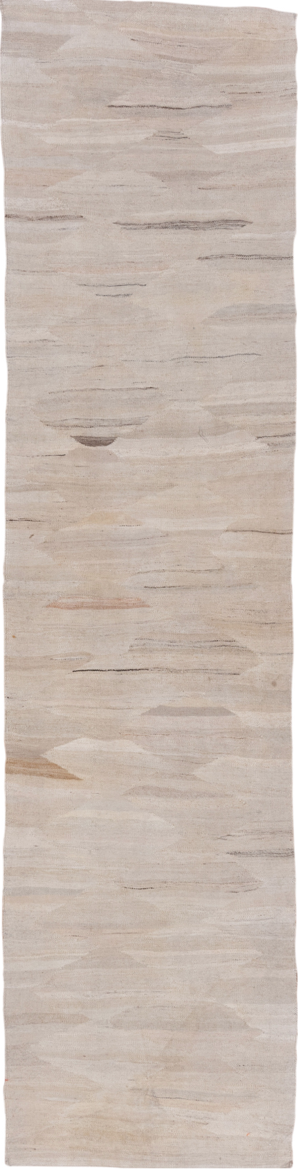 2' x 10' one-of-a-kind handmade vintage Kilim runner rug. Color palette: gray, light gray, off-white, pink, silver, snow