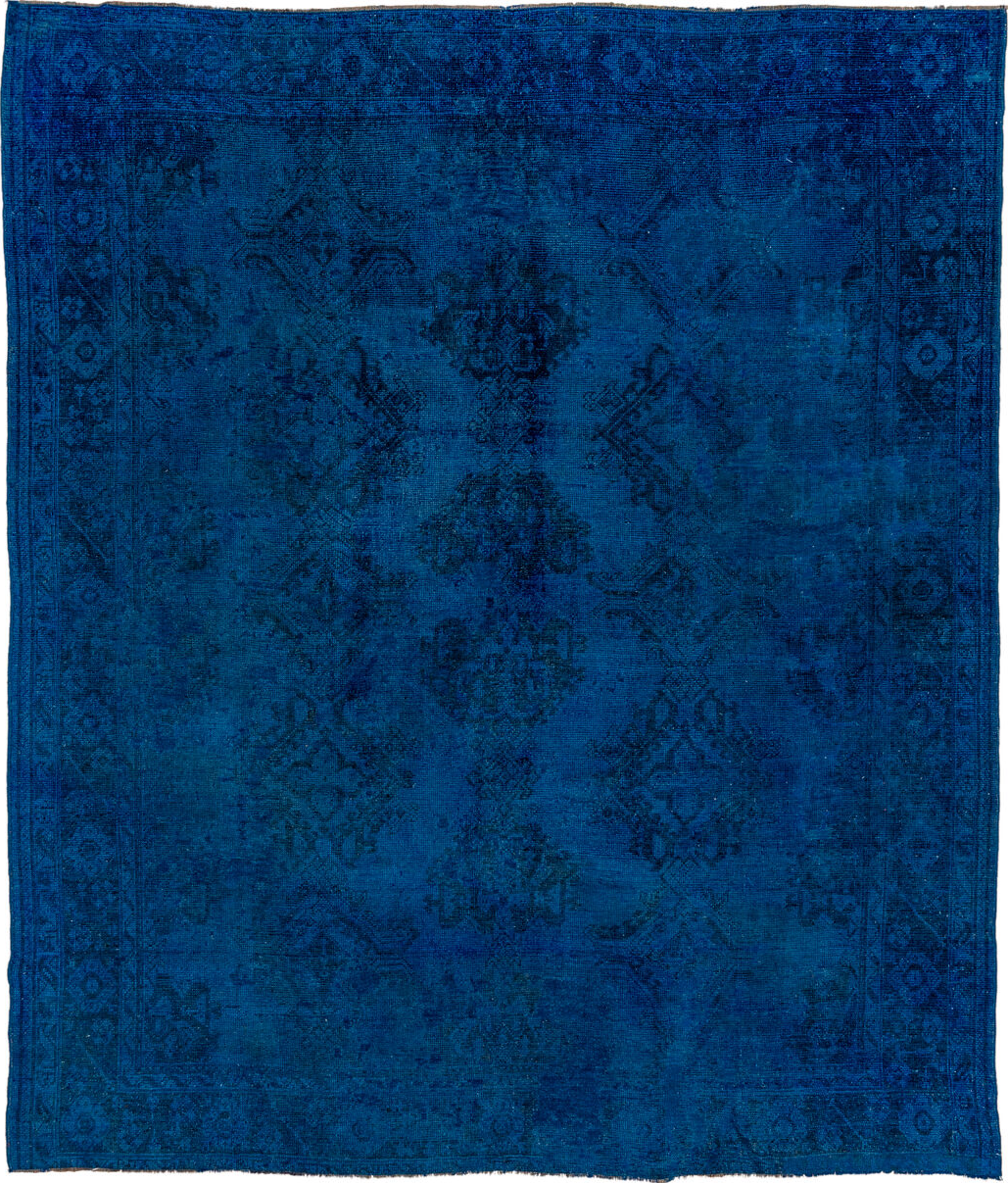 10' x 11' one-of-a-kind handmade vintage Overdyed large size rug. Color palette: gray, blue, steel blue