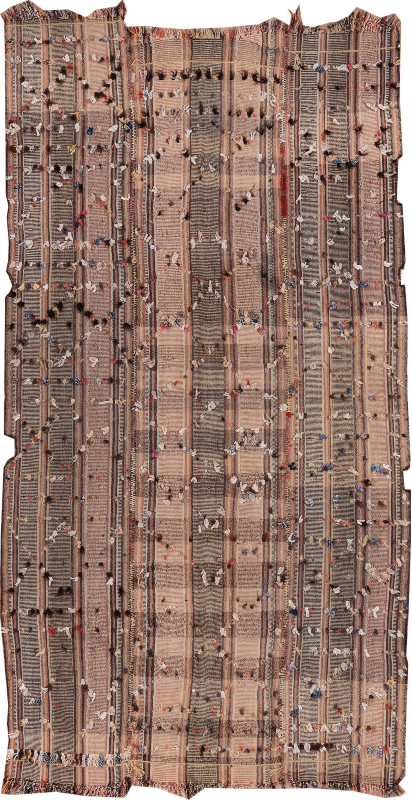 5' x 9' one-of-a-kind handmade vintage Kilim medium size rug. Color palette: black, brown, gray, light gray, off-white