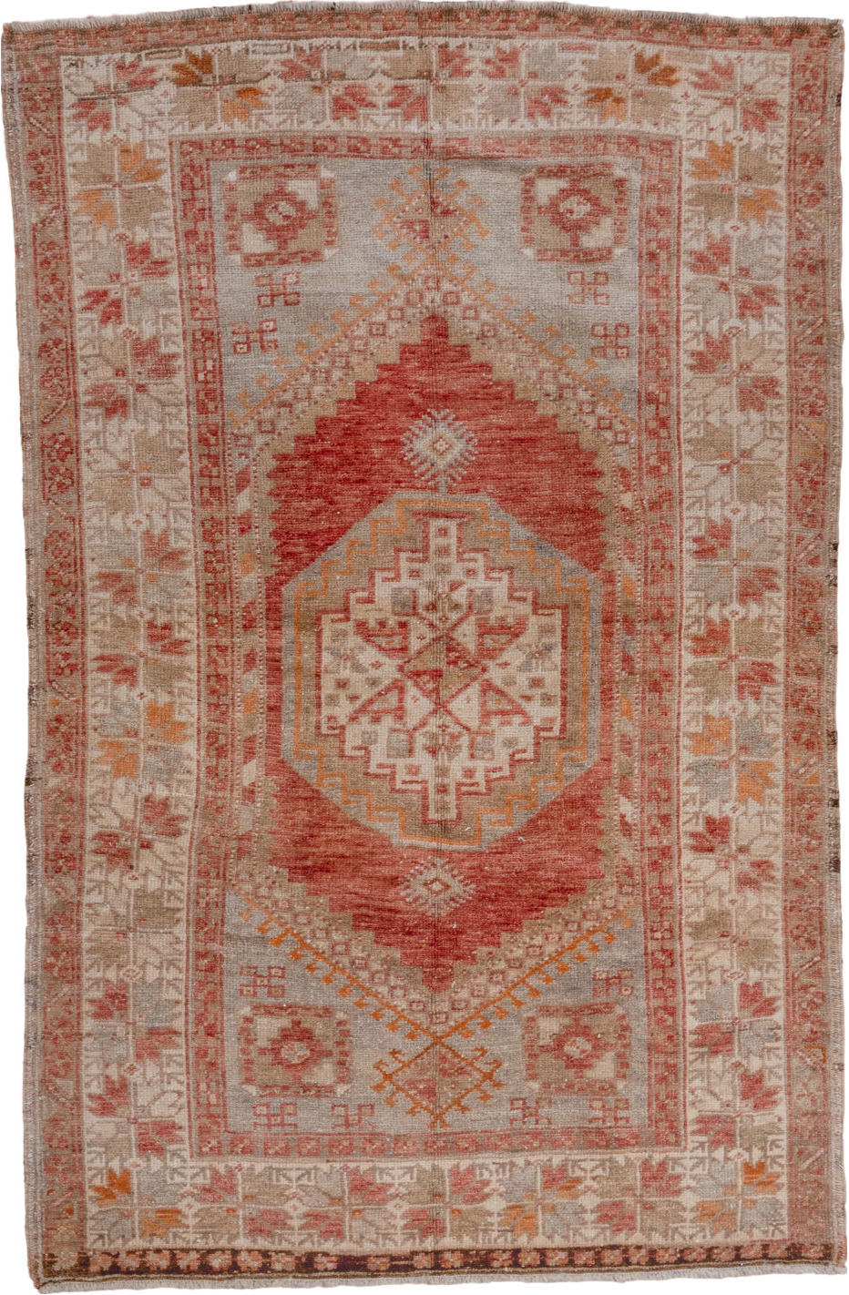 3' x 5' one-of-a-kind handmade vintage Kars small size rug. Color palette: brown, gray, pink