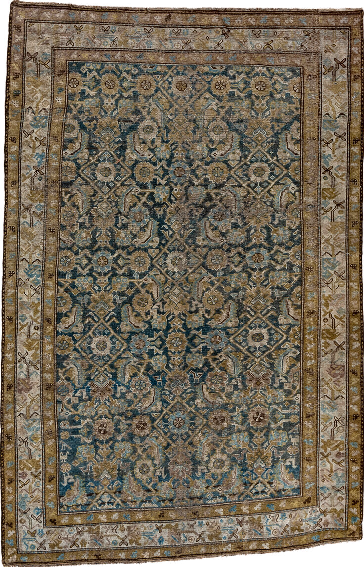 4' x 6' one-of-a-kind handmade vintage Cam Hamadan small size rug. Color palette: gray, black, light gray, off-white, brown